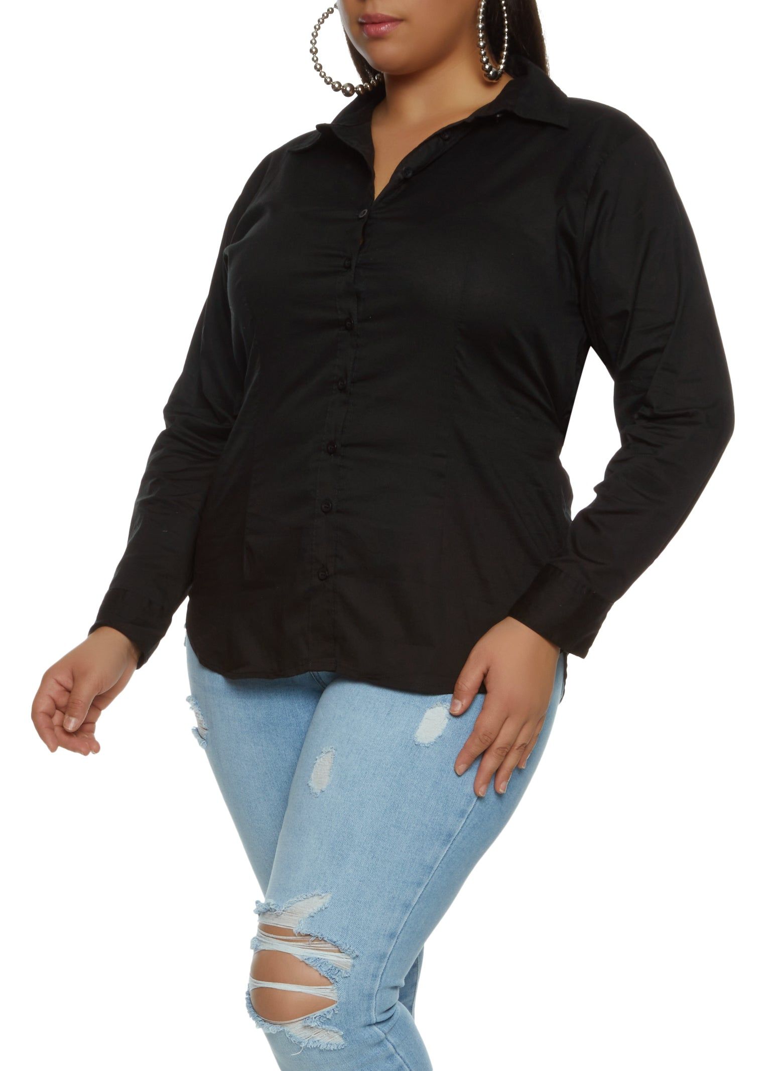 Plus Size Cut Out Detail Button Front Shirt sold by Rainbow product image thumbnail 2