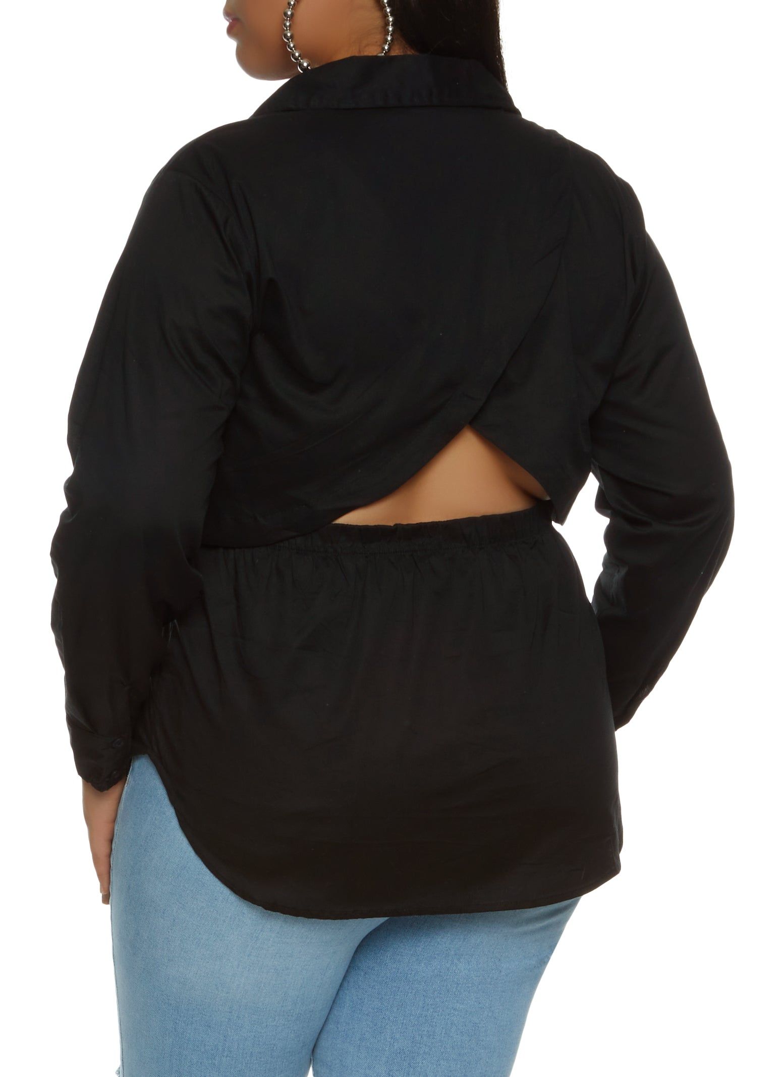 Plus Size Cut Out Detail Button Front Shirt sold by Rainbow