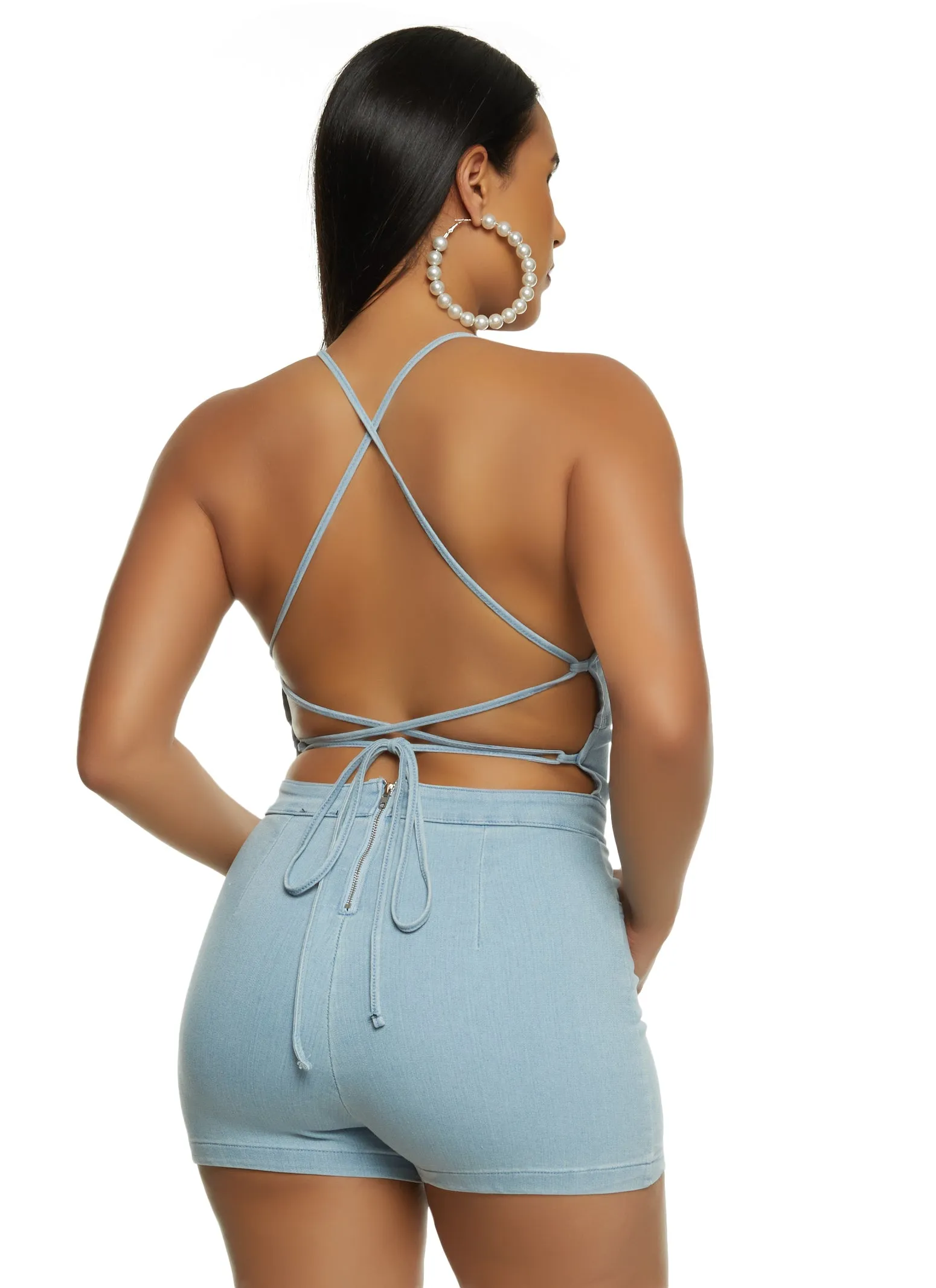 Sleeveless Halter Denim Romper sold by Rainbow product image thumbnail 3
