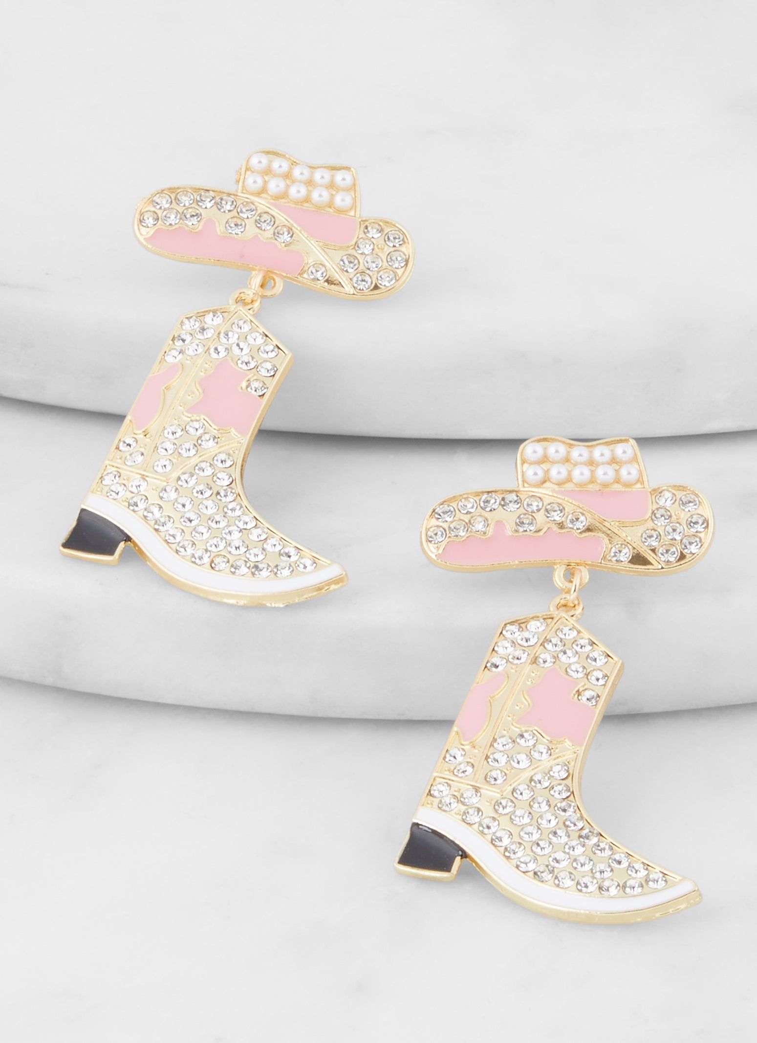 Faux Pearl Rhinestone Studded Cowboy Drop Earrings sold by Rainbow product image thumbnail 2