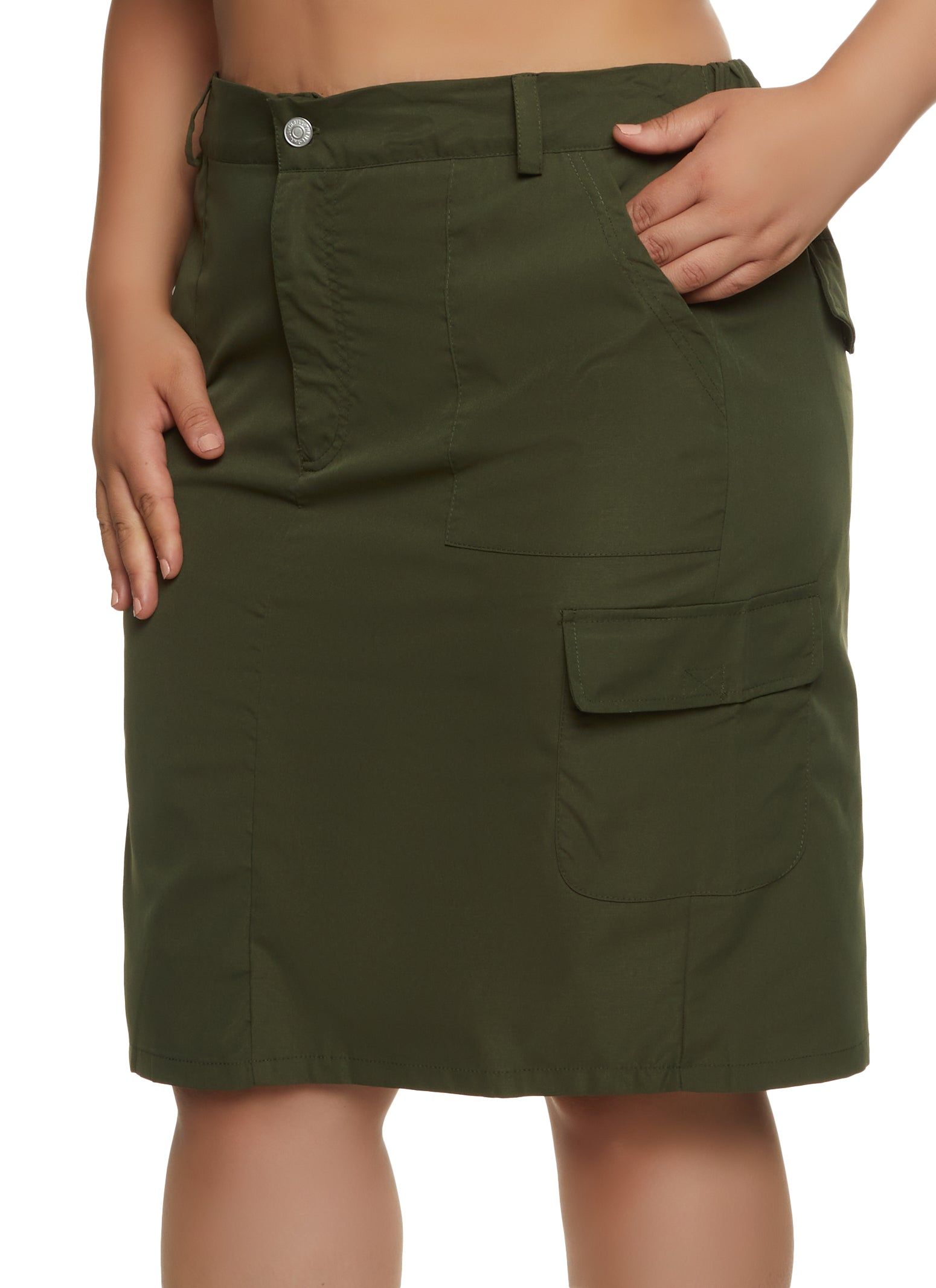 Plus Size Cargo Pocket Midi Skirt sold by Rainbow