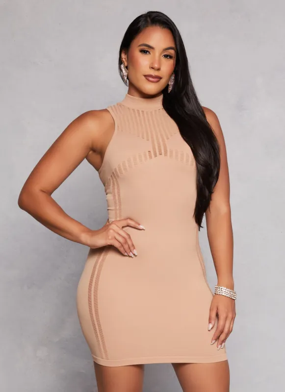 Seamless Laser Cut Mock Neck Mini Dress sold by Rainbow