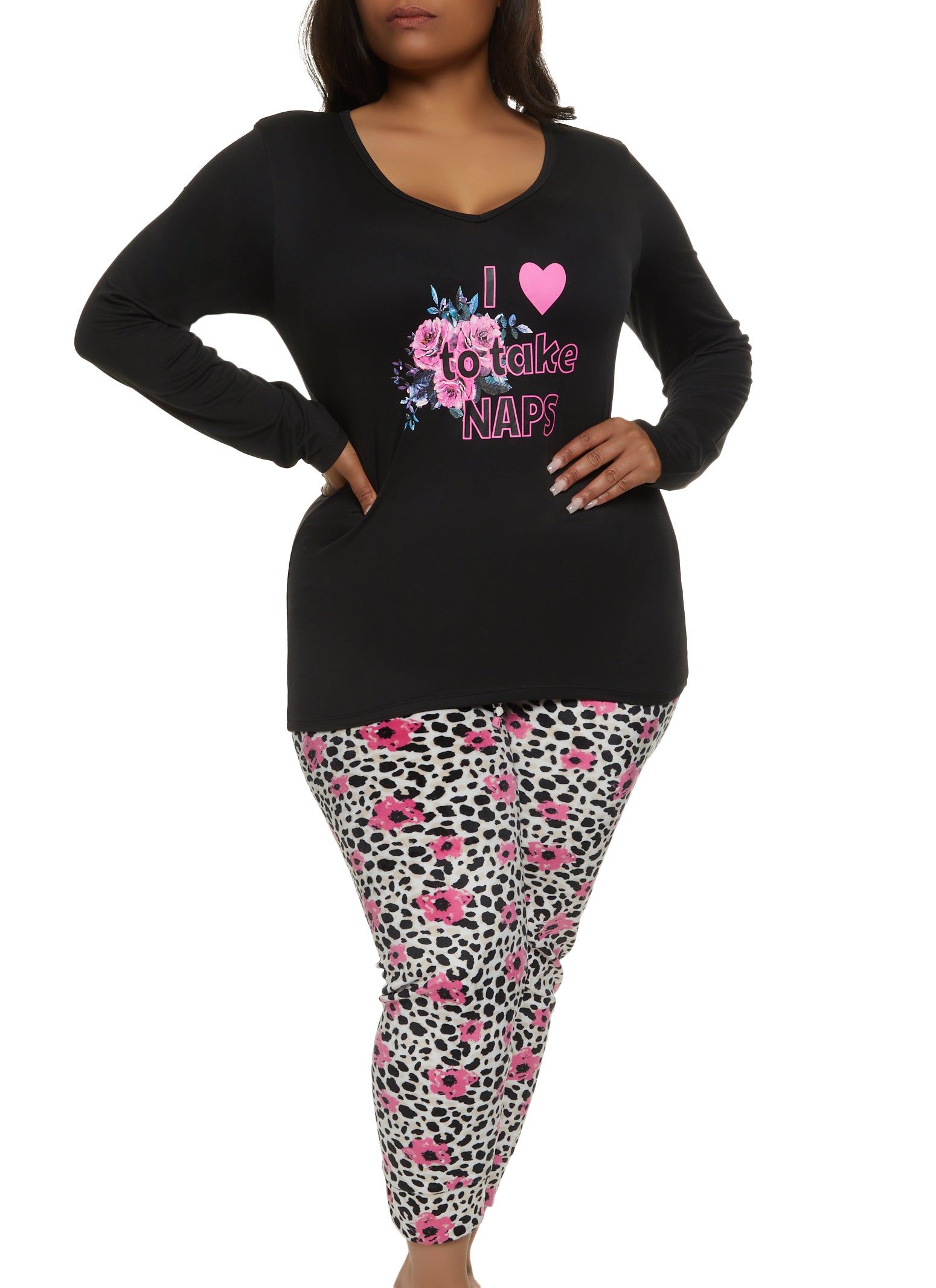 Plus Size I Love To Take Naps Graphic Pajama Top and Pants Set sold by Rainbow