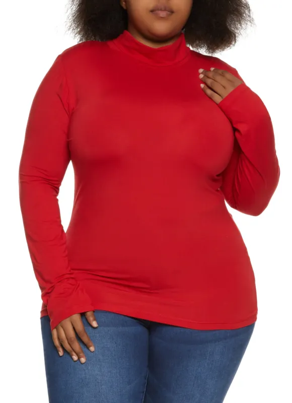 Plus Size Solid Turtleneck Top sold by Rainbow