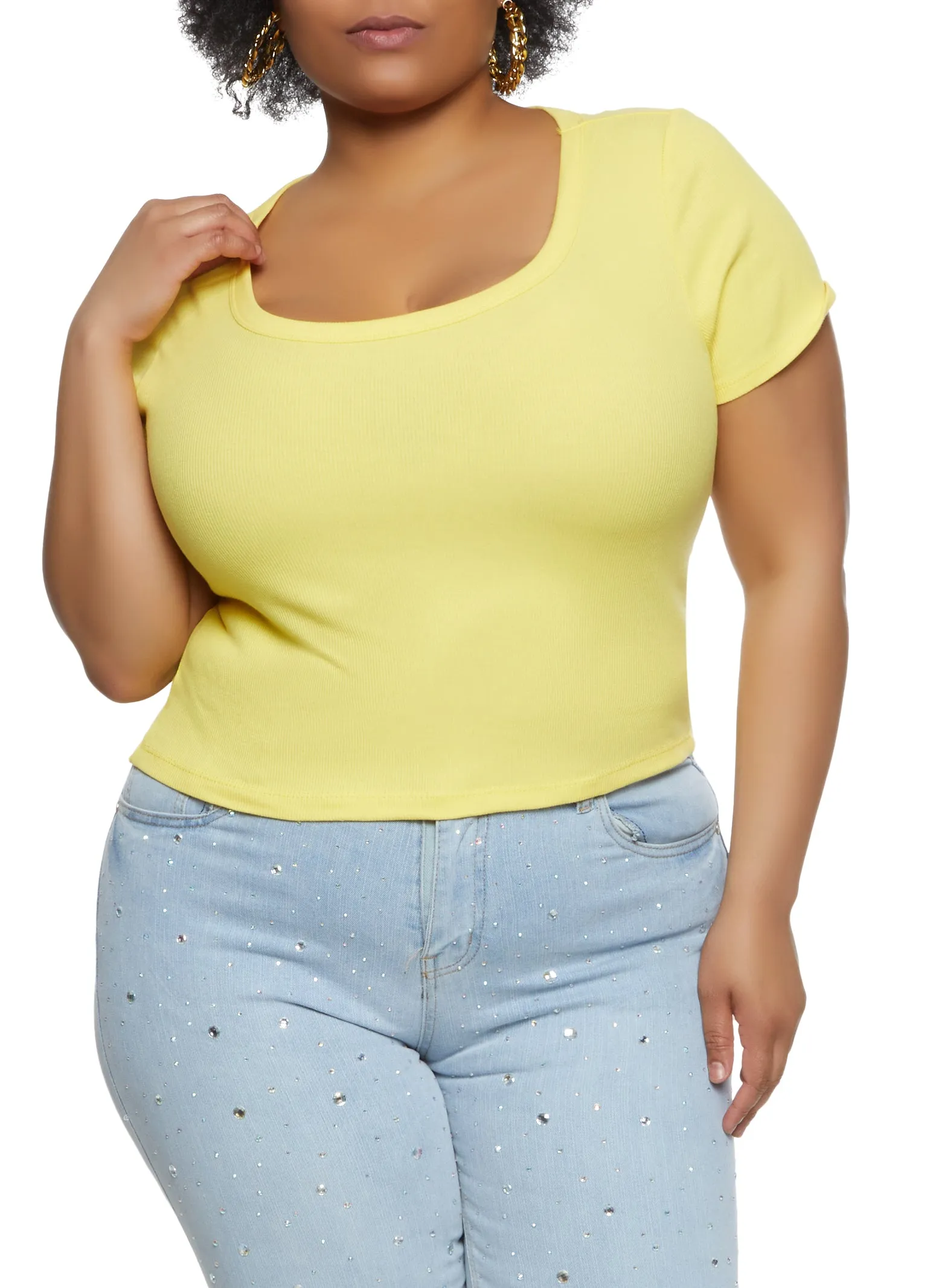 Plus Size Ribbed Knit Basic Scoop Neck Top sold by Rainbow