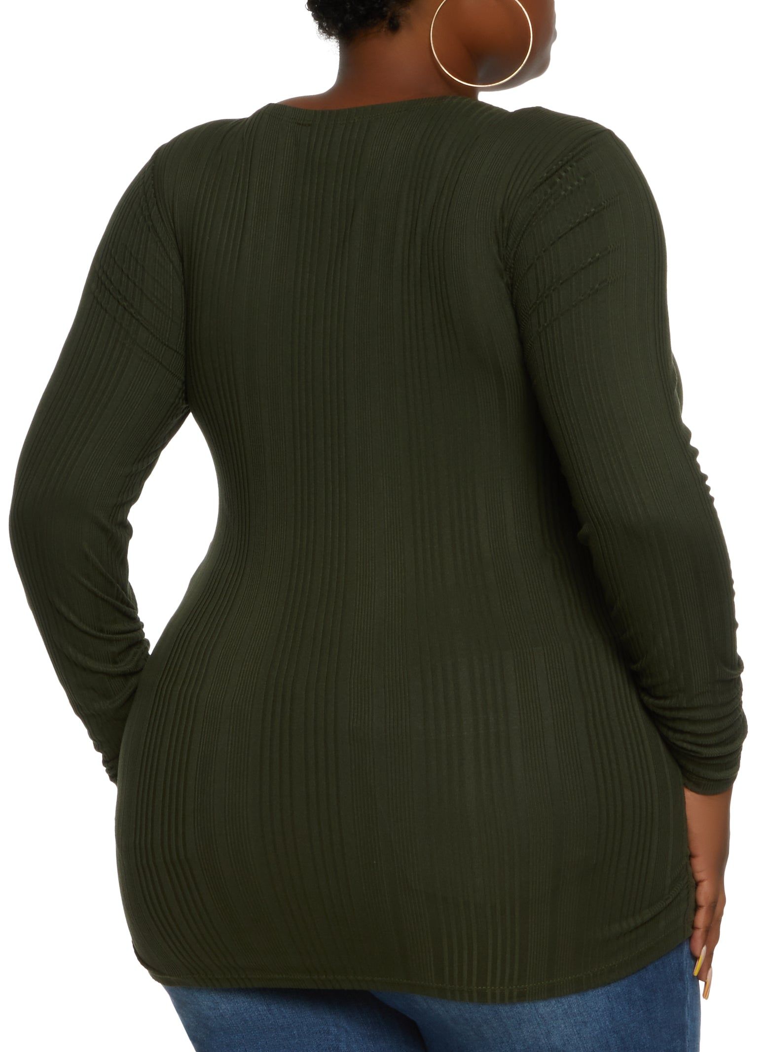 Plus Size Ribbed Snap Button Front Crew Neck Top sold by Rainbow product image thumbnail 2
