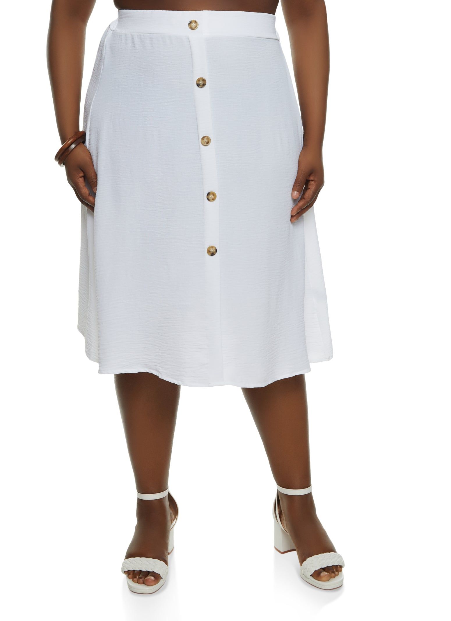 Plus Size Button Detail Midi Skirt sold by Rainbow