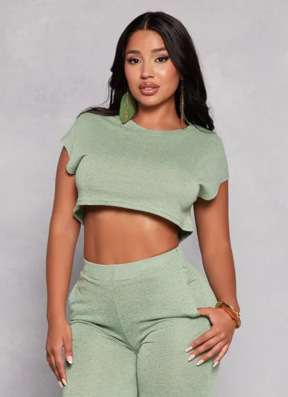 Daisy Brushed Knit Short Sleeve Crop Top sold by Rainbow