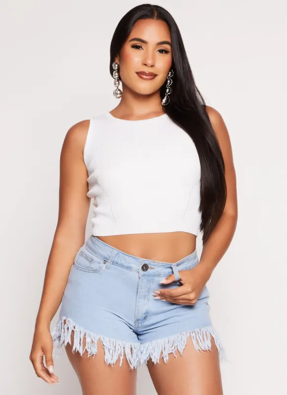 Ribbed Knit Crew Neck Cropped Tank Top sold by Rainbow