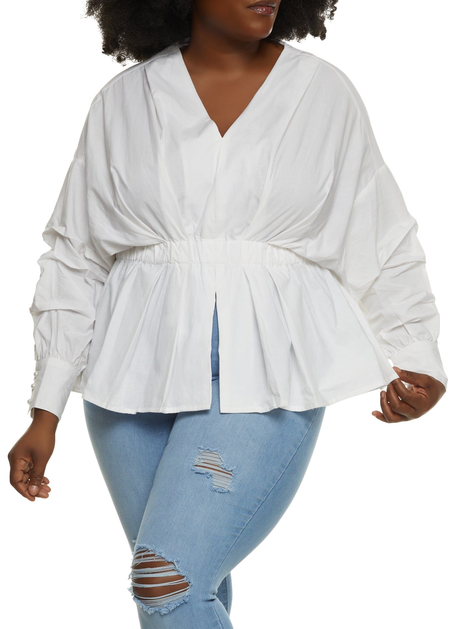 Plus Size Poplin Peplum Top sold by Rainbow
