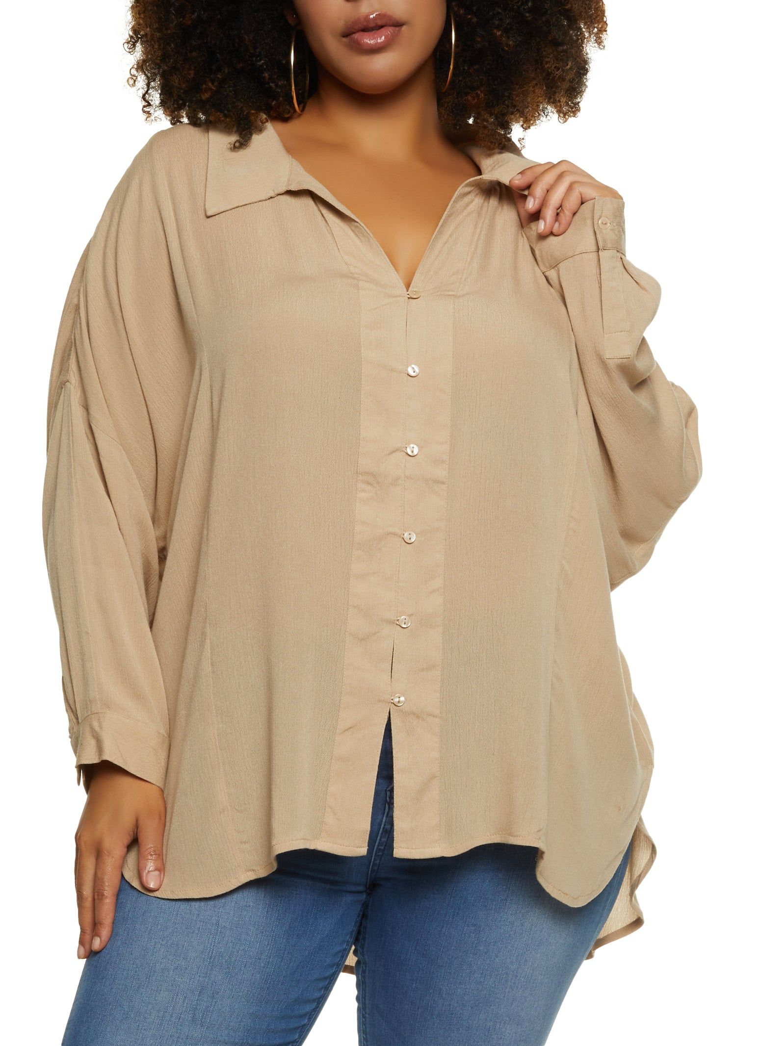 Plus Size Airy Button Front Shirt sold by Rainbow