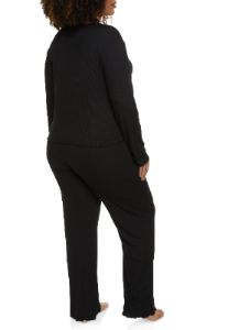 Plus Size Solid Ribbed Knit Lettuce Edge Pajama Top and Pants sold by Rainbow
