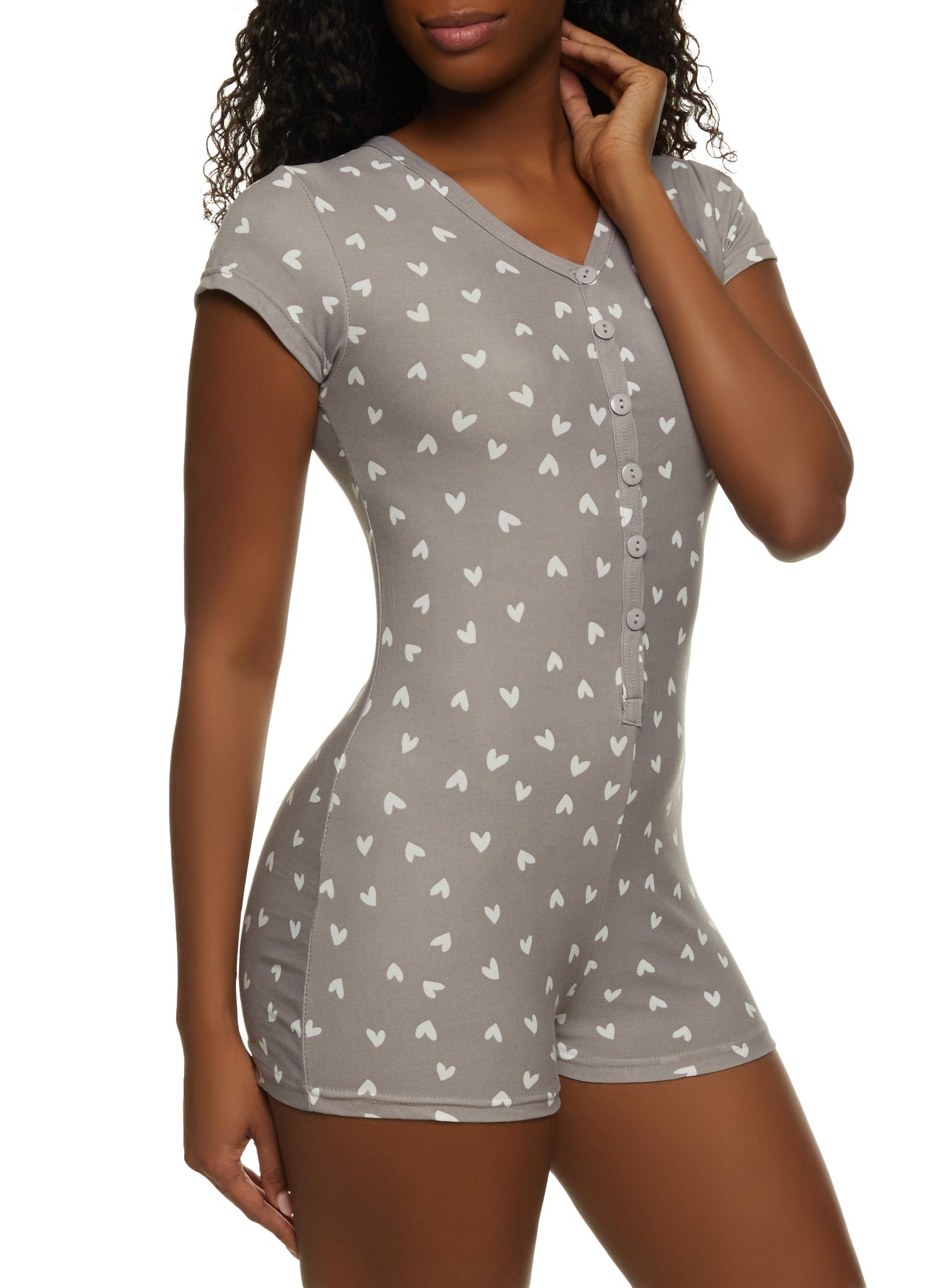 Heart Print Love Graphic Pajama Romper sold by Rainbow