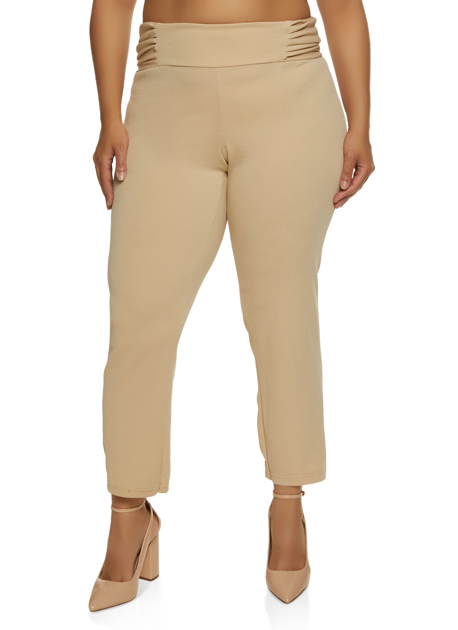 Plus Size Ruched Waist Crepe Knit Pants sold by Rainbow
