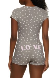 Heart Print Love Graphic Pajama Romper sold by Rainbow