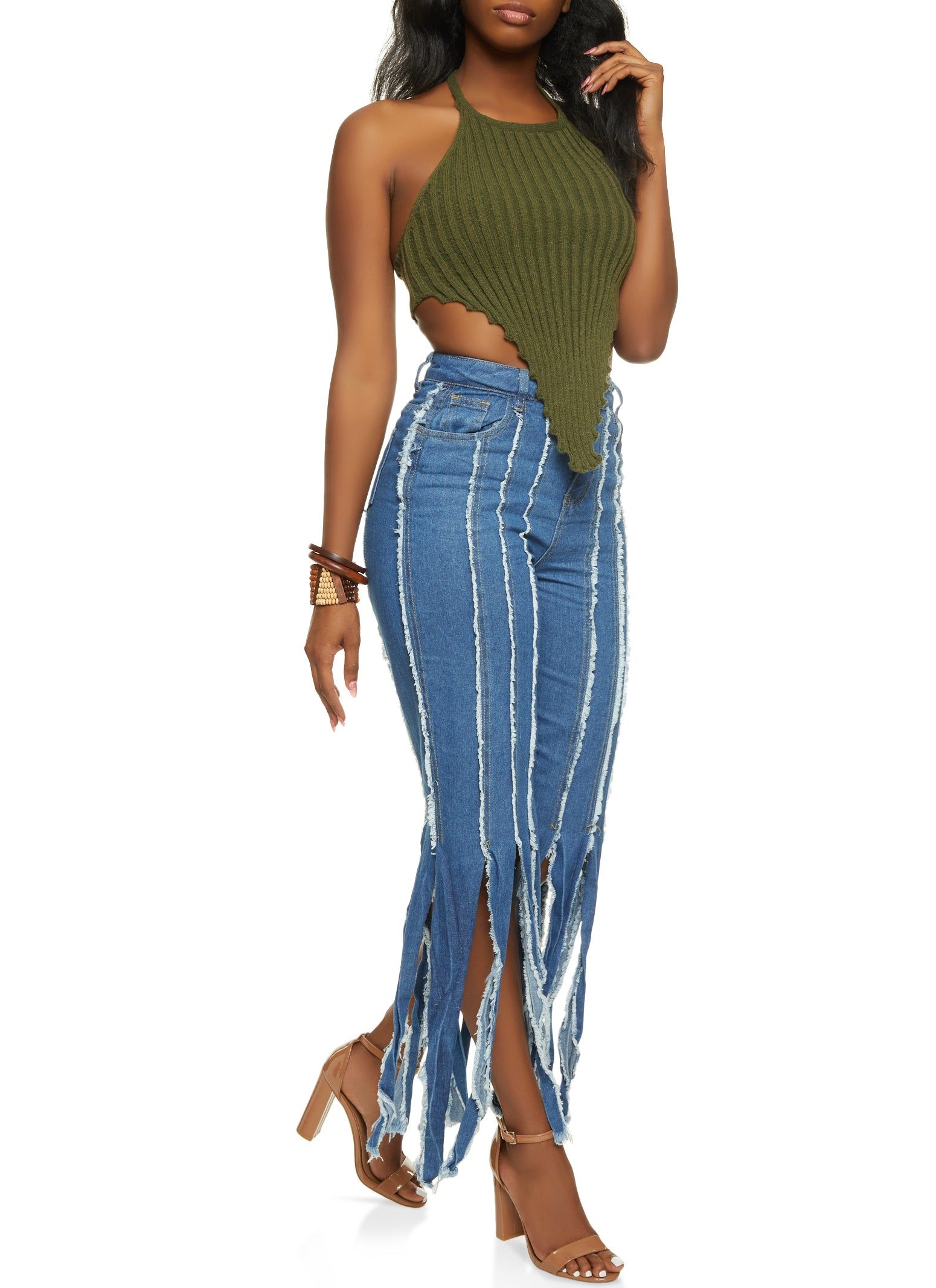 Frayed Fringe Hem Flare Jeans sold by Rainbow product image thumbnail 2