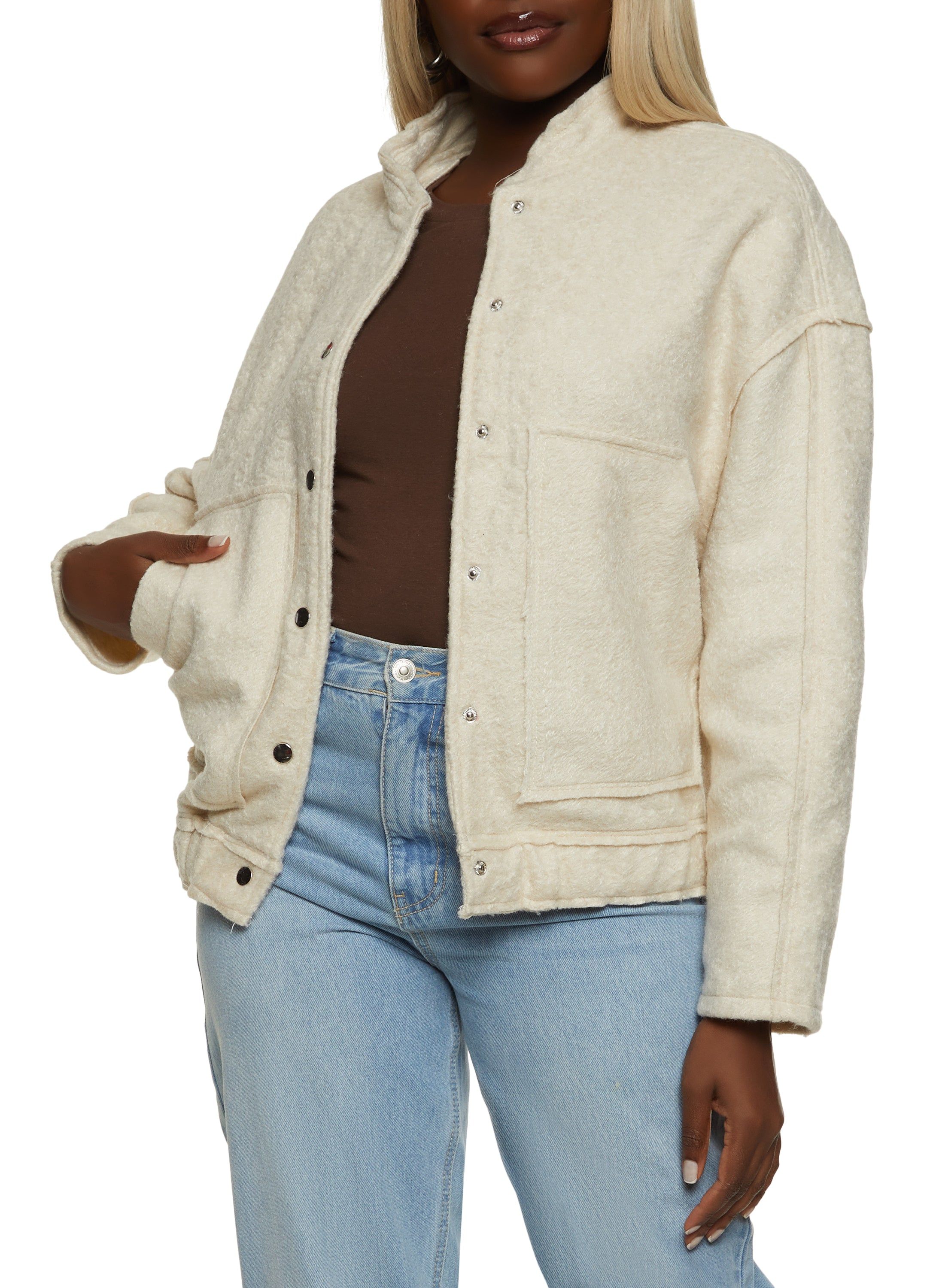 Faux Wool Bomber Jacket sold by Rainbow