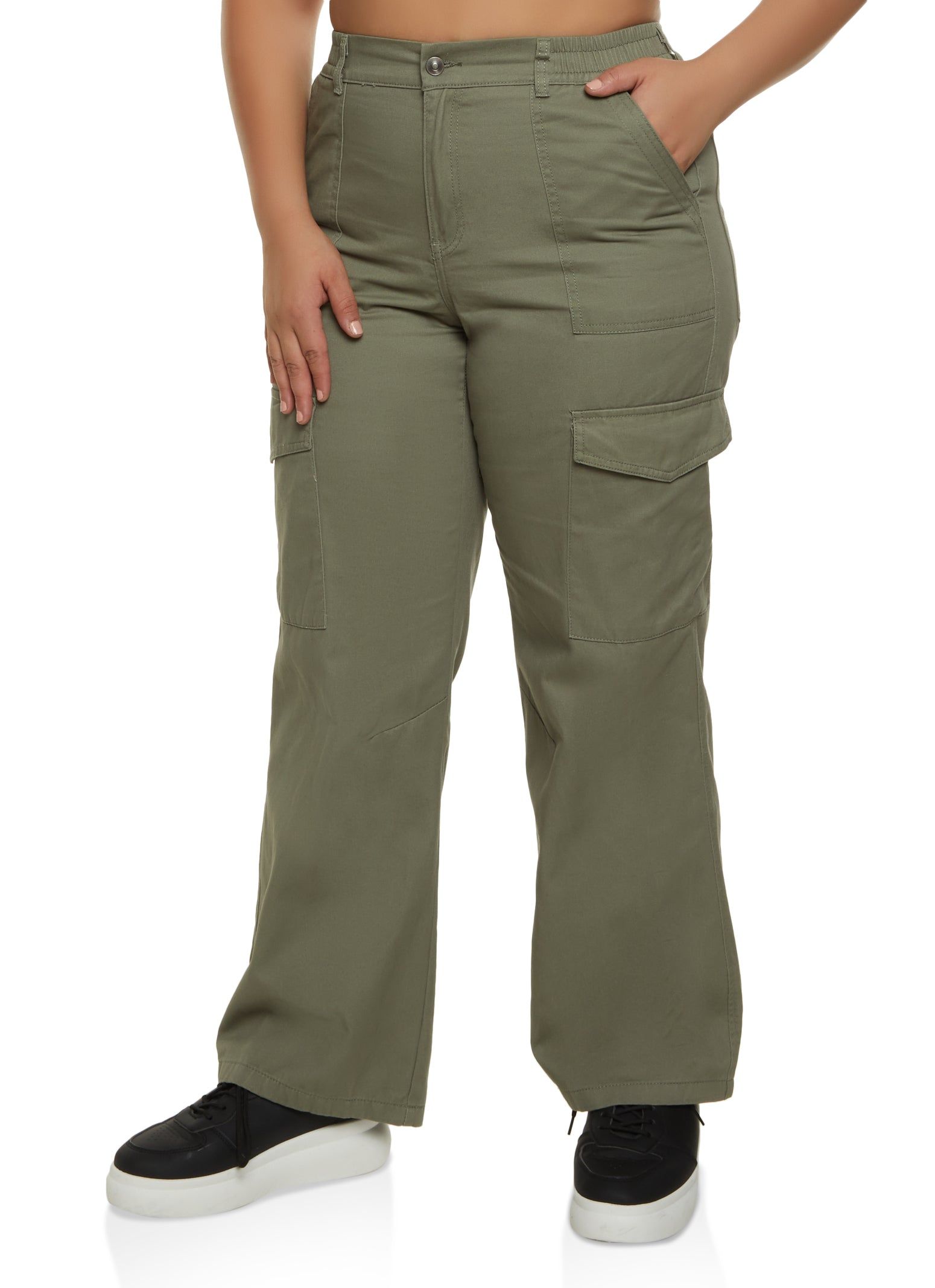 Plus Size High Waist Twill Cargo Pants sold by Rainbow