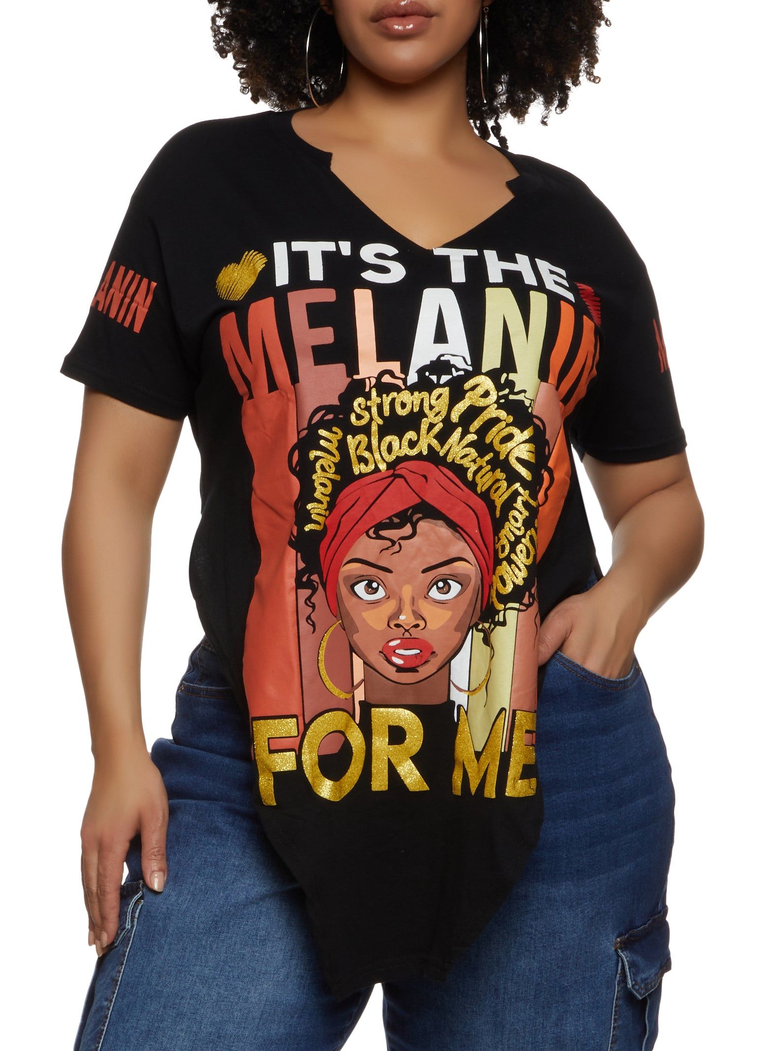 Plus Size Its The Melanin For Me Hanky Hem Graphic Tee sold by Rainbow