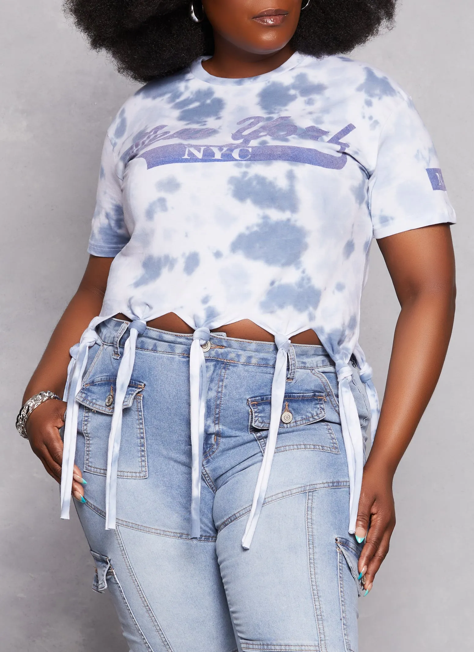 Plus Size New York Knot Fringe T Shirt sold by Rainbow