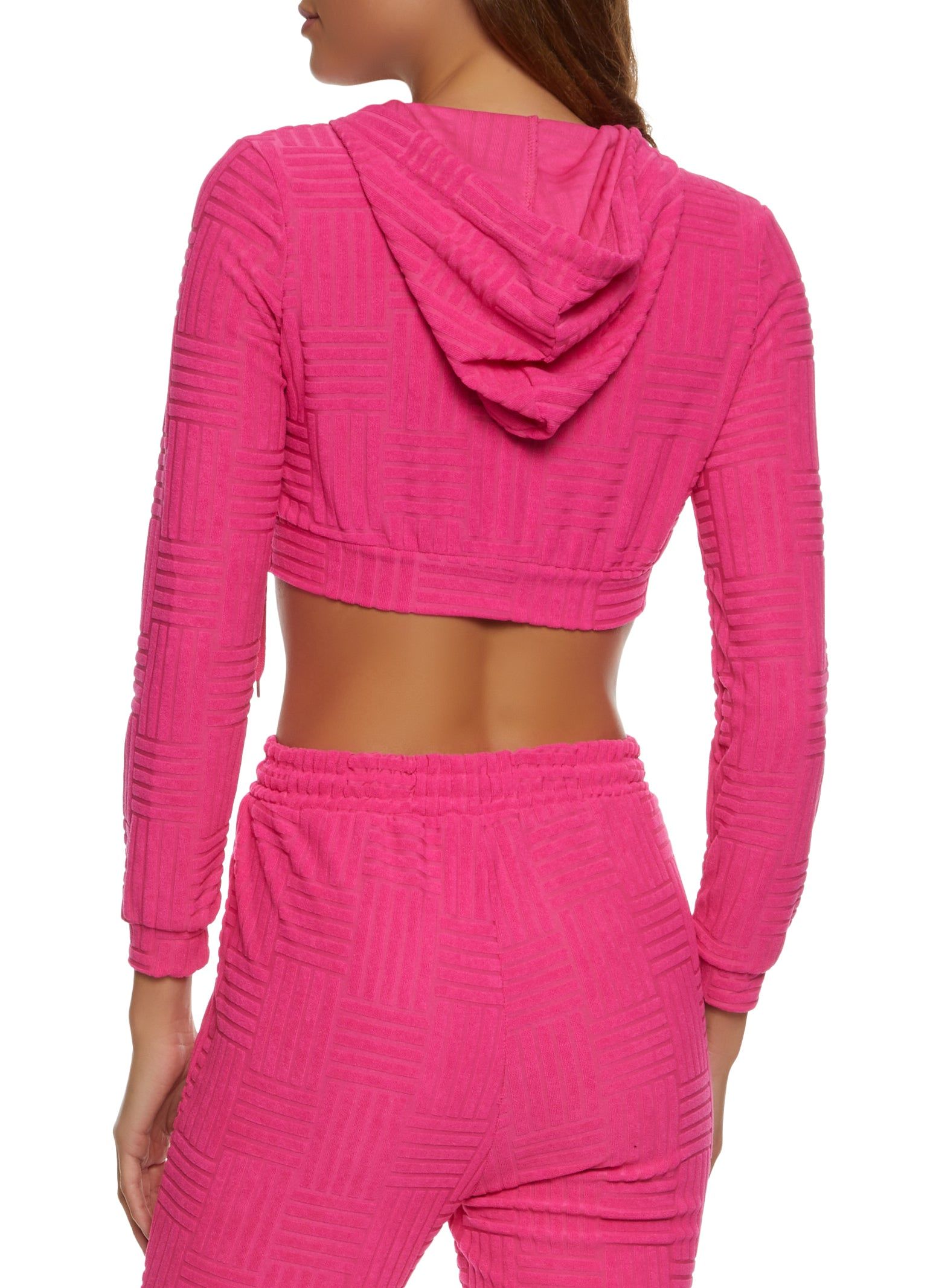 Terry Cloth Zip Front Cropped Hoodie sold by Rainbow product image thumbnail 3