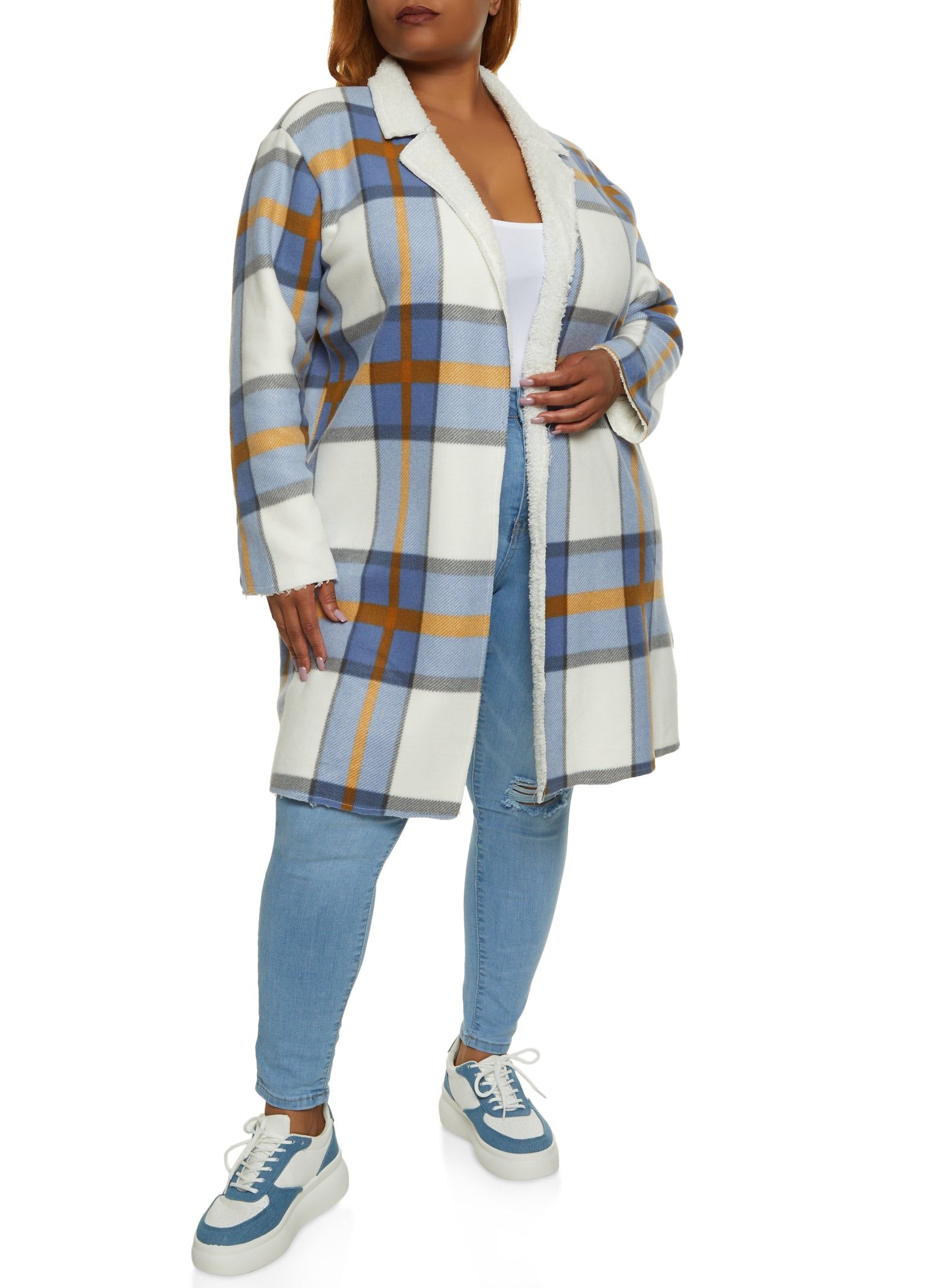 Plus Size Plaid Brushed Knit Sherpa Lined Coat sold by Rainbow product image thumbnail 2