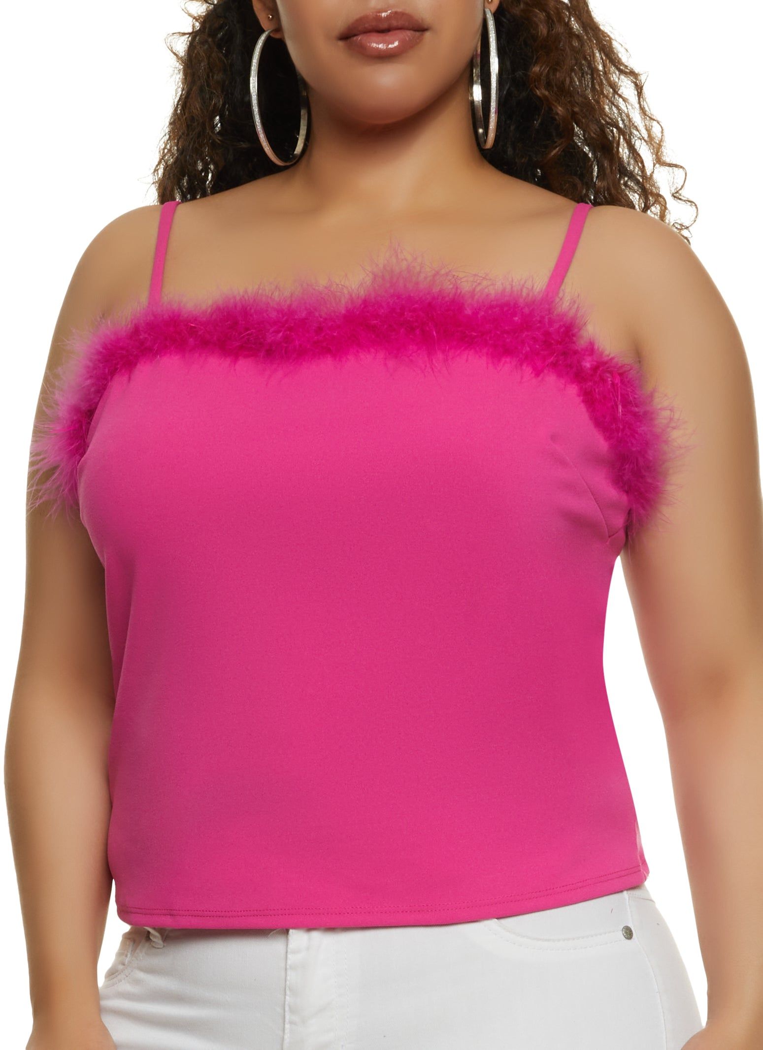 Plus Size Crepe Knit Feather Trim Cami sold by Rainbow