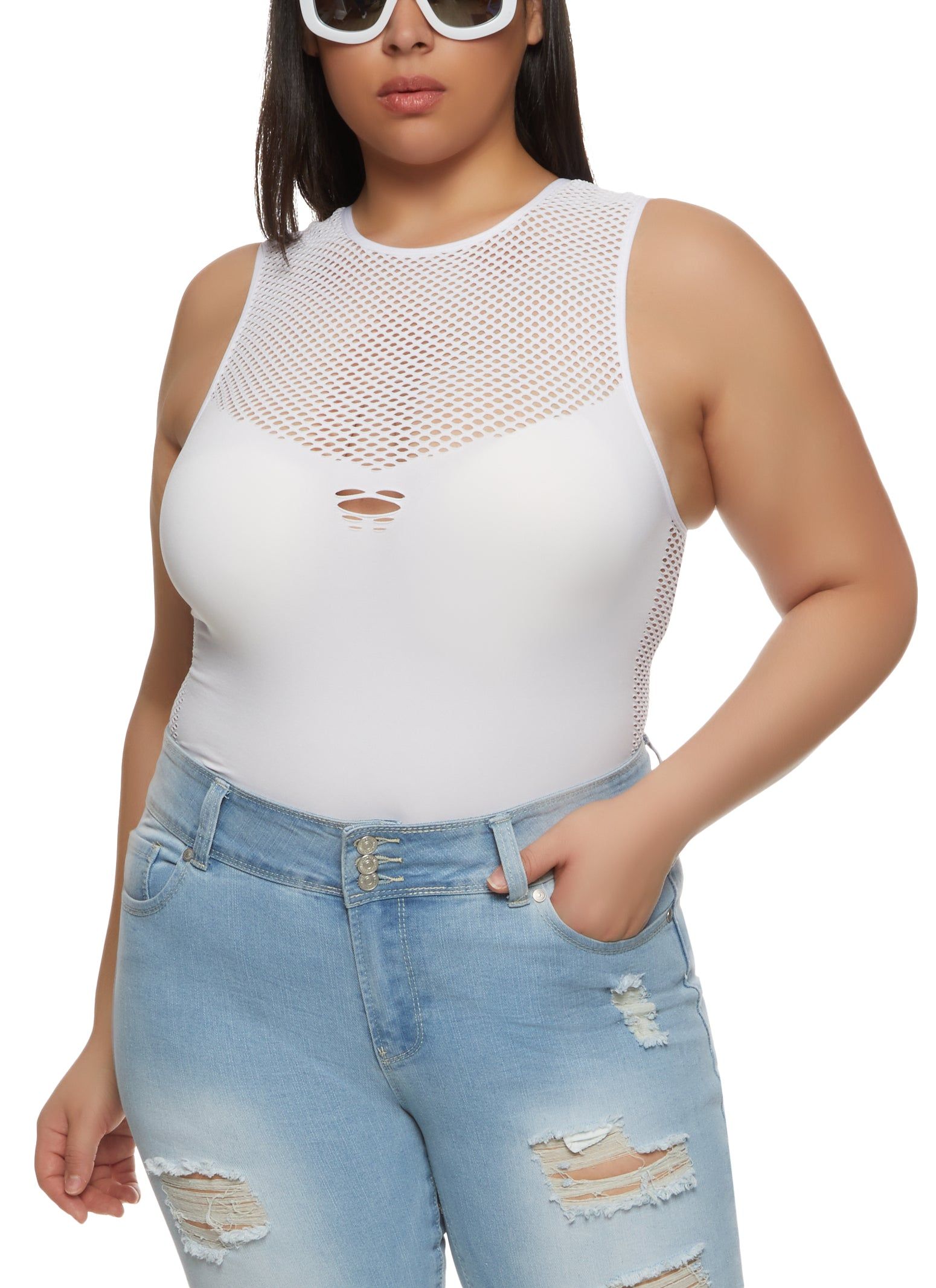 Plus Size Seamless Fishnet Detail Tank Top sold by Rainbow