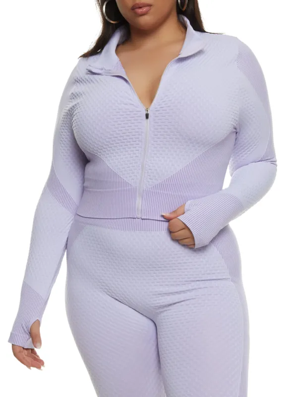 Plus Size Daisy Seamless Textured Knit Zip Front Track Jacket sold by Rainbow