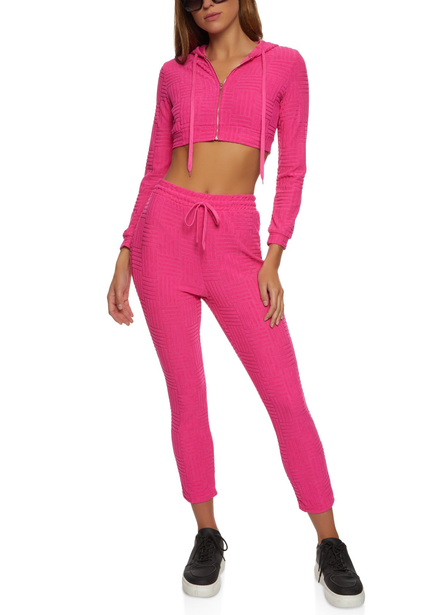 Terry Cloth Zip Front Cropped Hoodie sold by Rainbow product image thumbnail 2