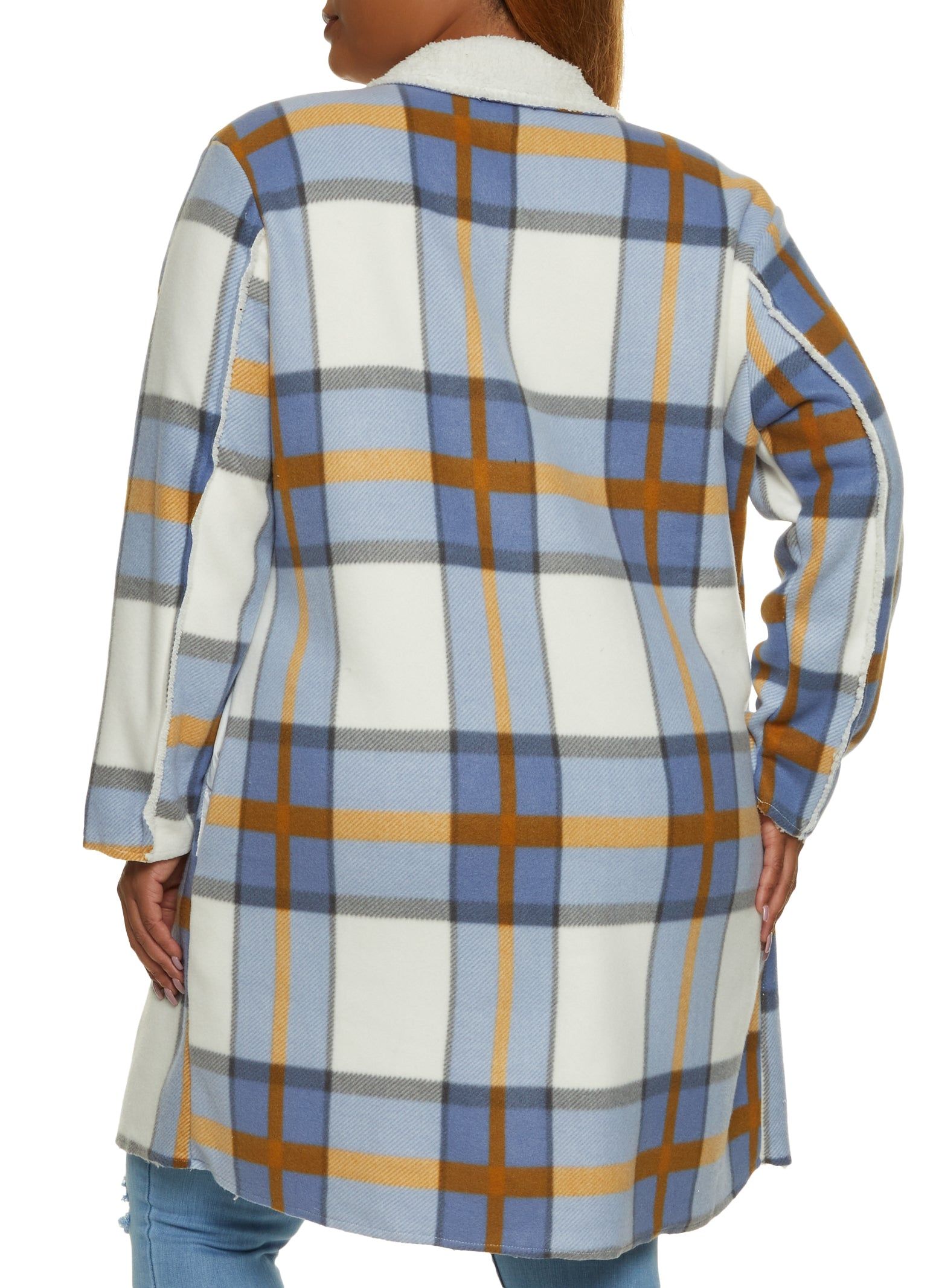 Plus Size Plaid Brushed Knit Sherpa Lined Coat sold by Rainbow product image thumbnail 3
