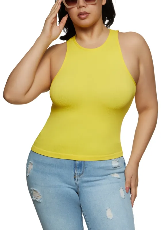 Plus Size Basic Ribbed Knit Seamless Tank Top sold by Rainbow