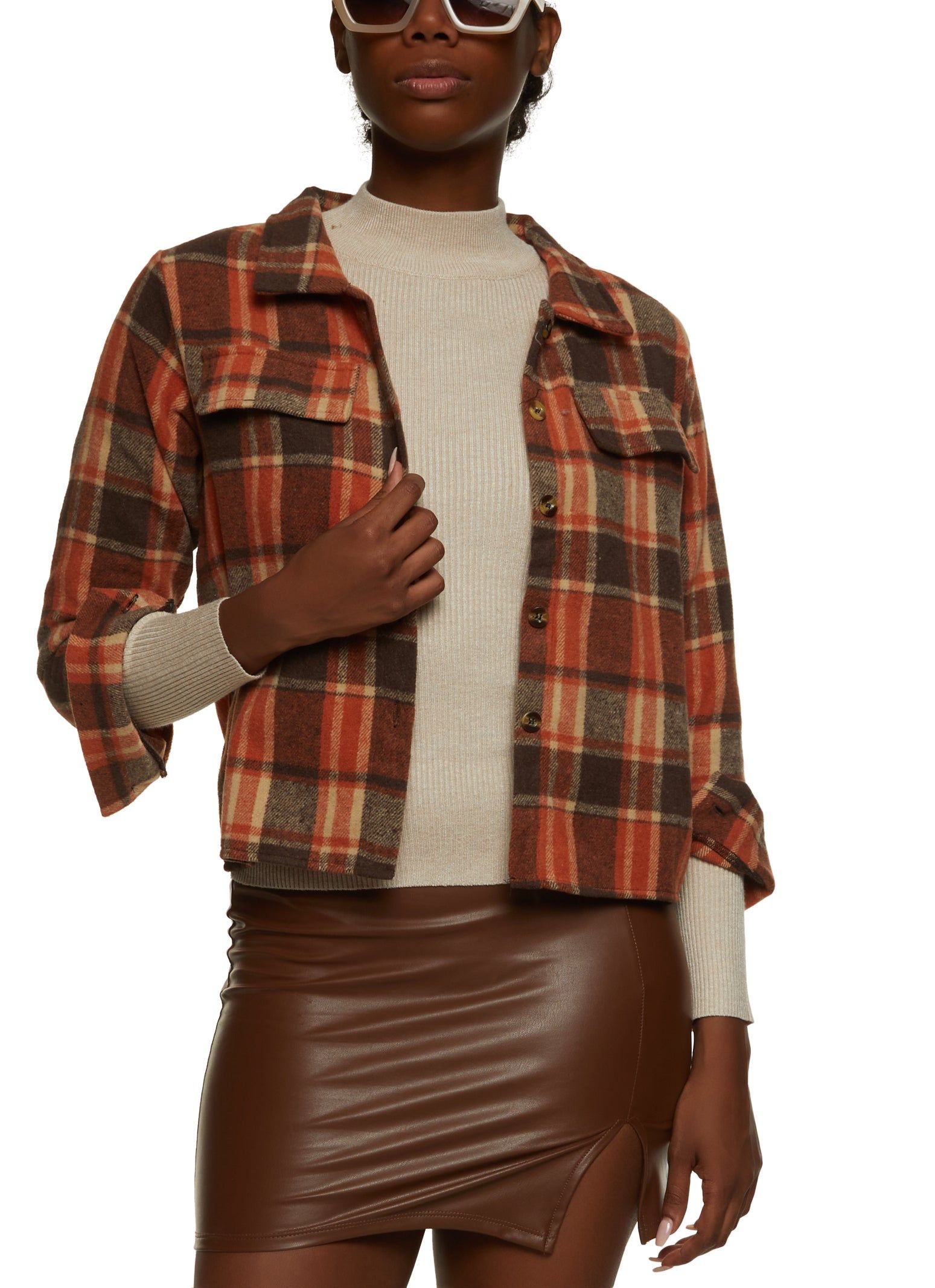 Plaid Cropped Flannel Shirt sold by Rainbow