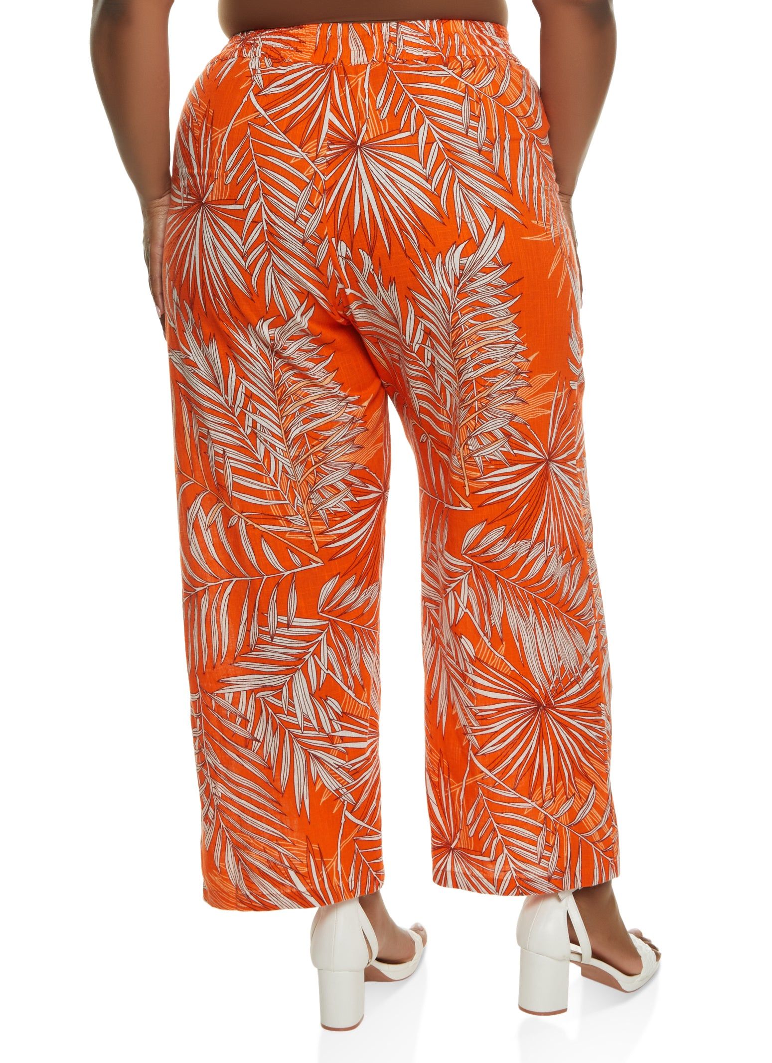 Plus Size Palm Print Drawstring Wide Leg Pants sold by Rainbow product image thumbnail 2