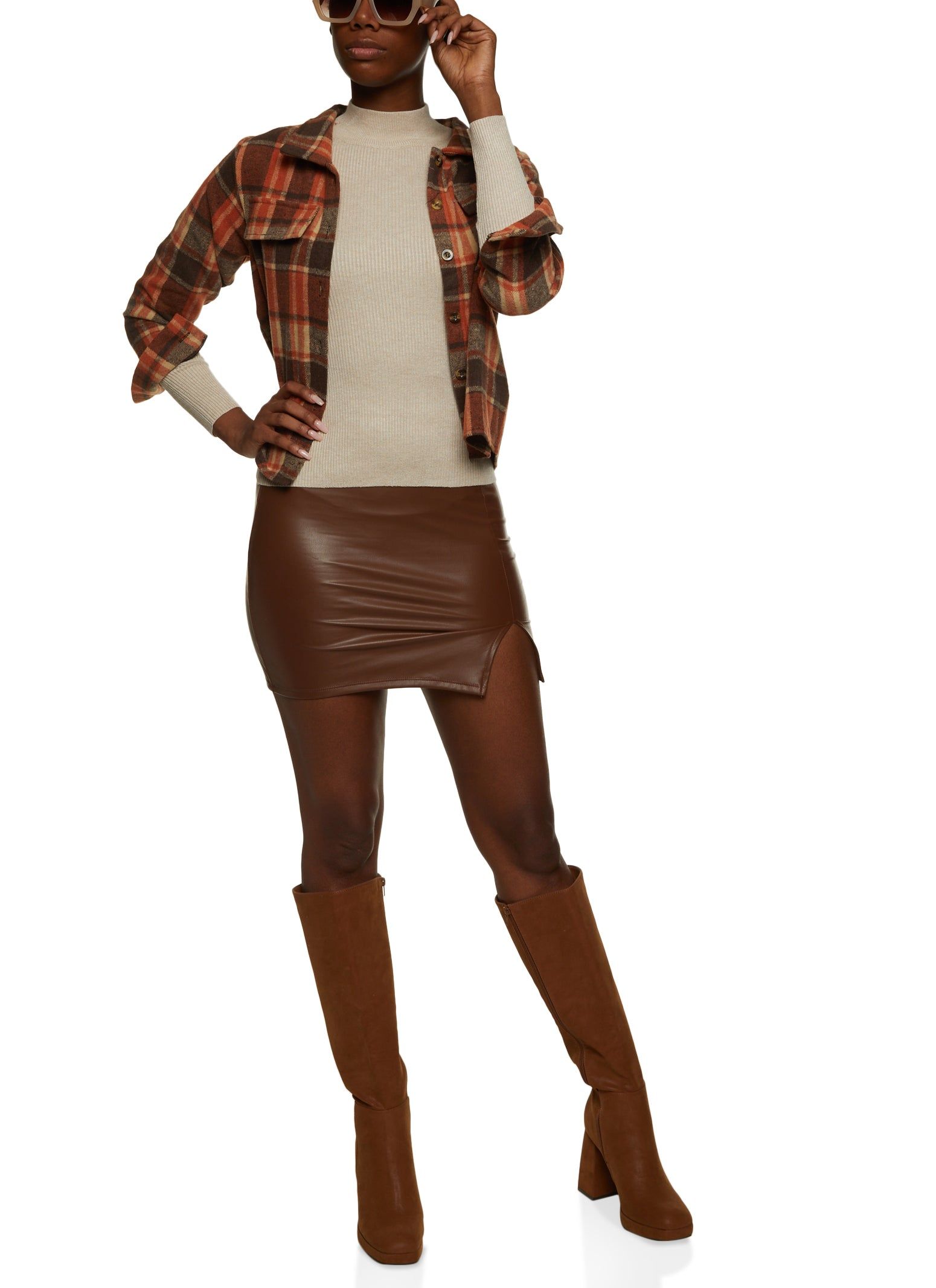 Plaid Cropped Flannel Shirt sold by Rainbow product image thumbnail 2