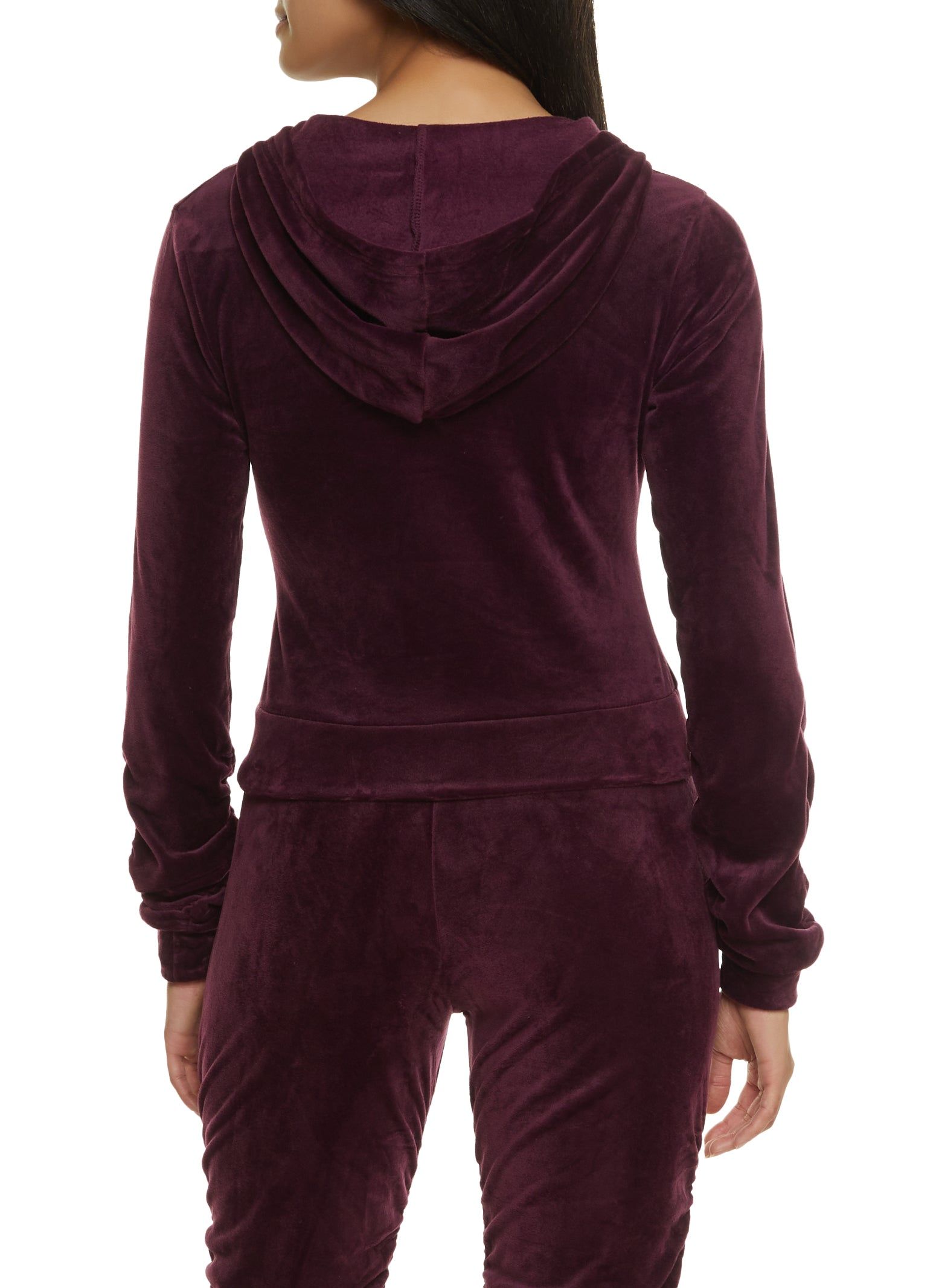 Solid Velour Ruched Zip Front Hoodie sold by Rainbow product image thumbnail 3