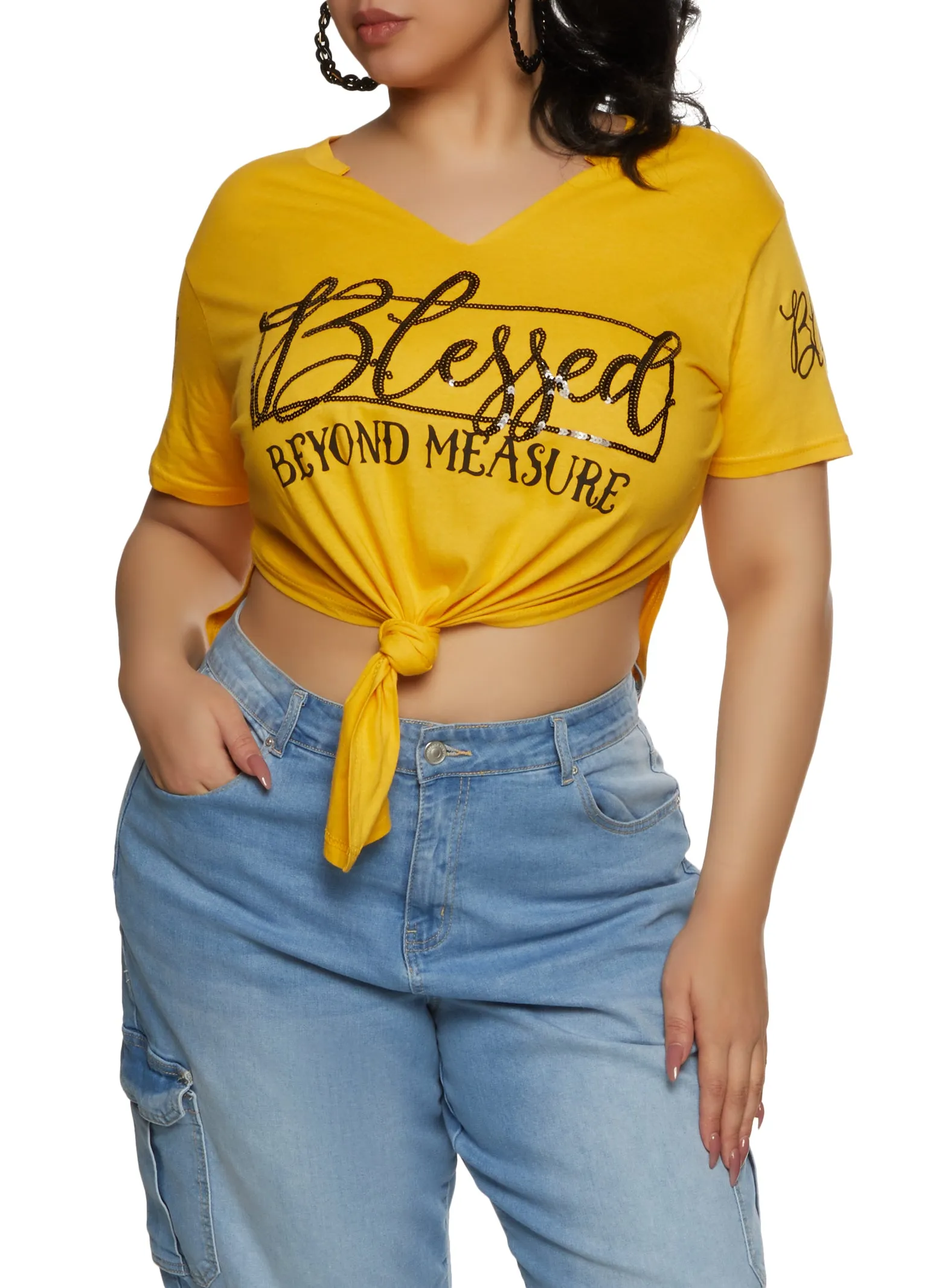 Plus Size Blessed Beyond Measure Hanky Hem Graphic Tee sold by Rainbow