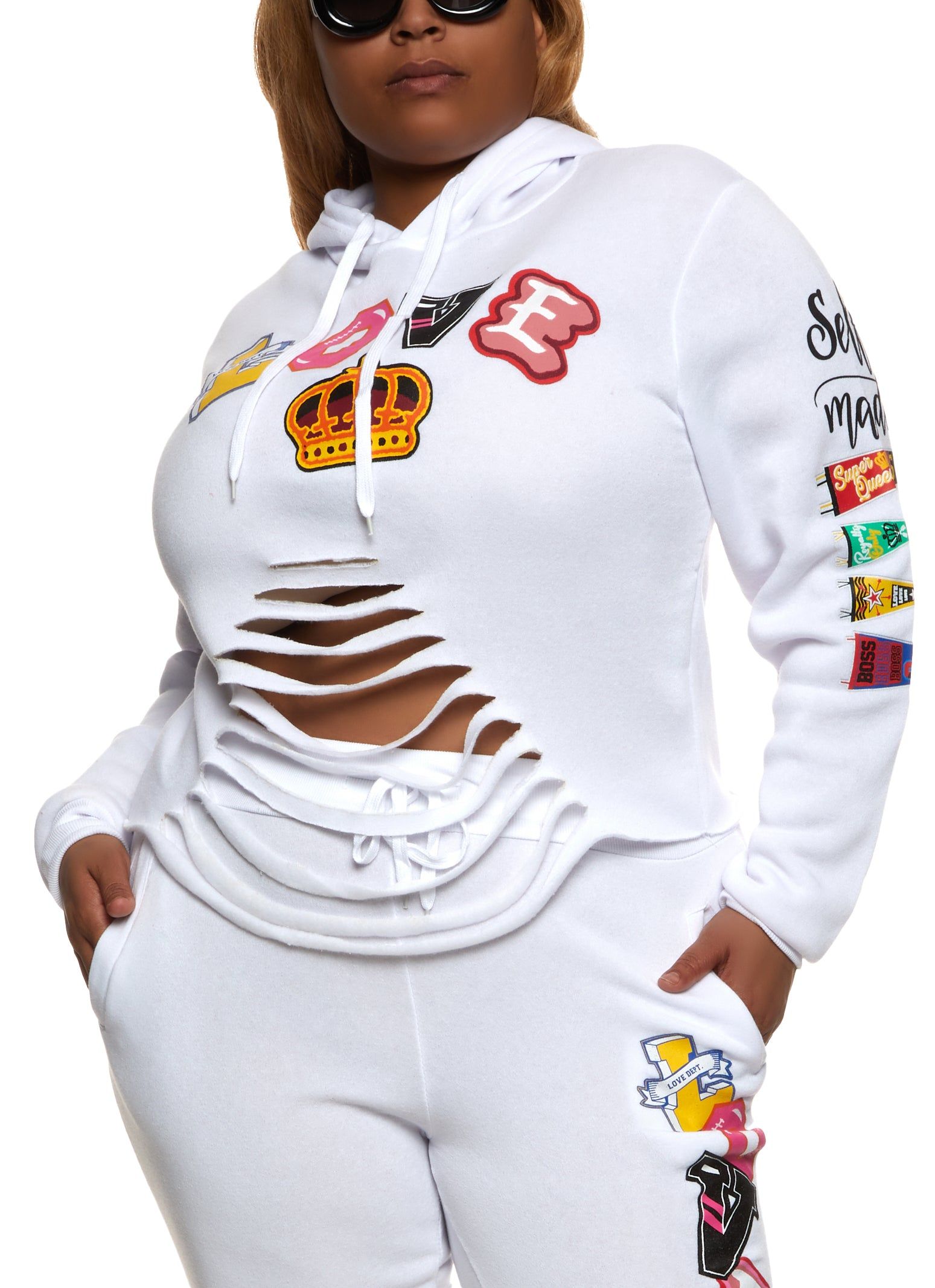 Plus Size Slashed Graphic Print Pullover Hoodie sold by Rainbow