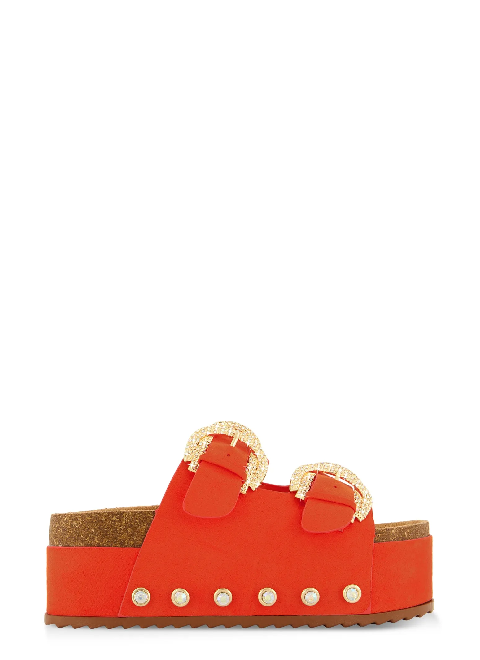 Faux Suede Rhinestone Buckle Platform Footbed Sandals sold by Rainbow product image thumbnail 2