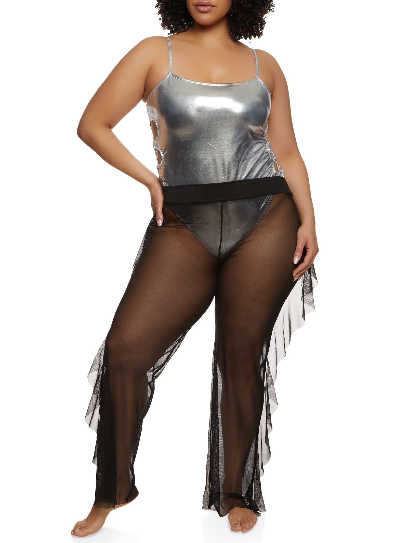 Plus Size Mesh Ruffle Side Cover Up Pants sold by Rainbow product image thumbnail 2