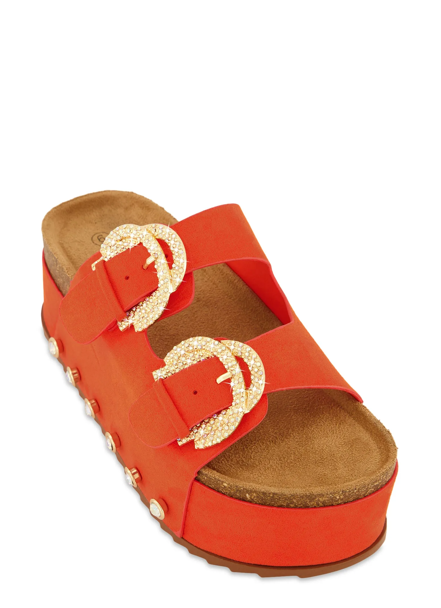 Faux Suede Rhinestone Buckle Platform Footbed Sandals sold by Rainbow