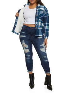 Plus Size Plaid Sherpa Fleece Shacket sold by Rainbow