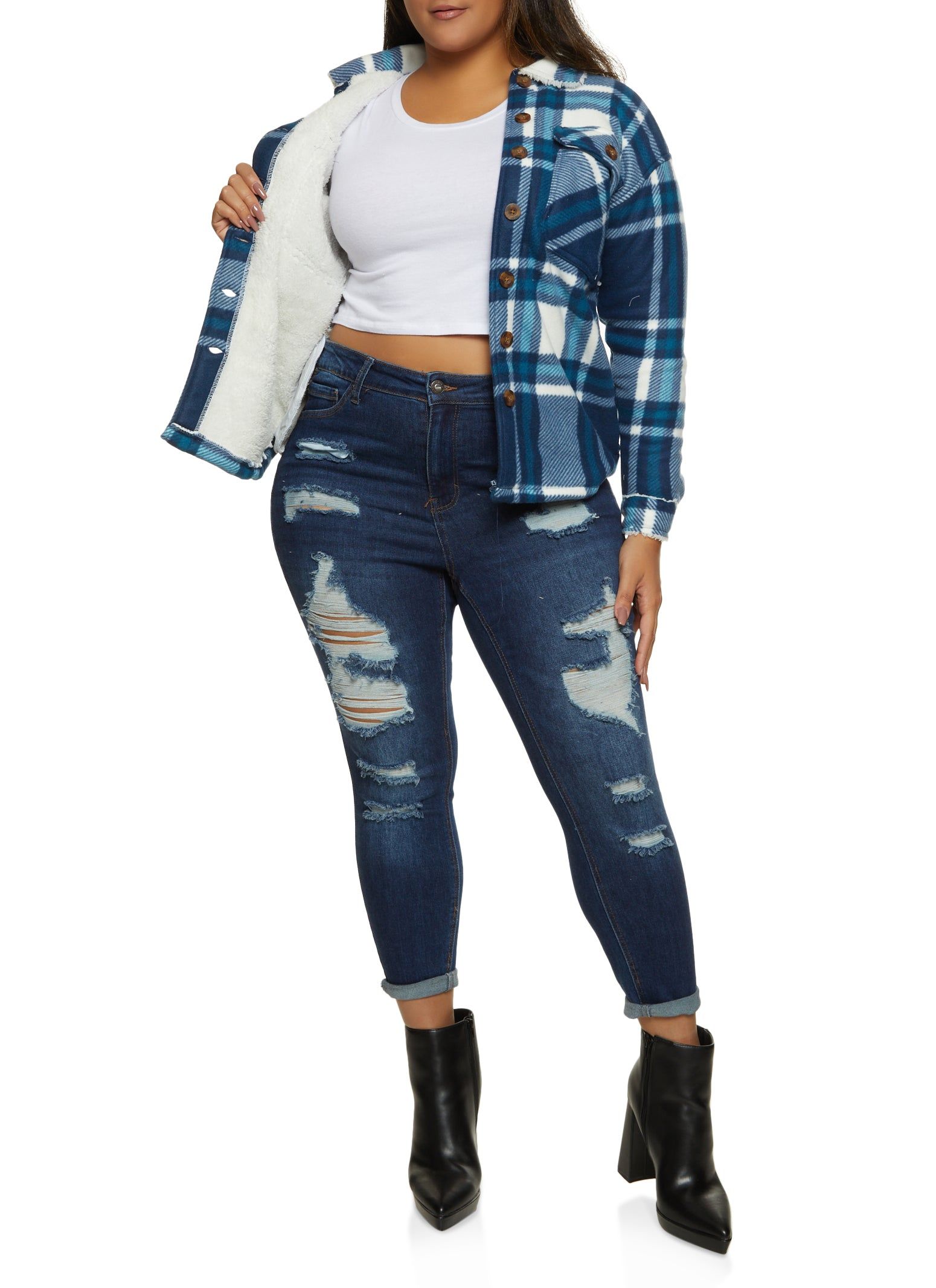 Plus Size Plaid Sherpa Fleece Shacket sold by Rainbow product image thumbnail 2