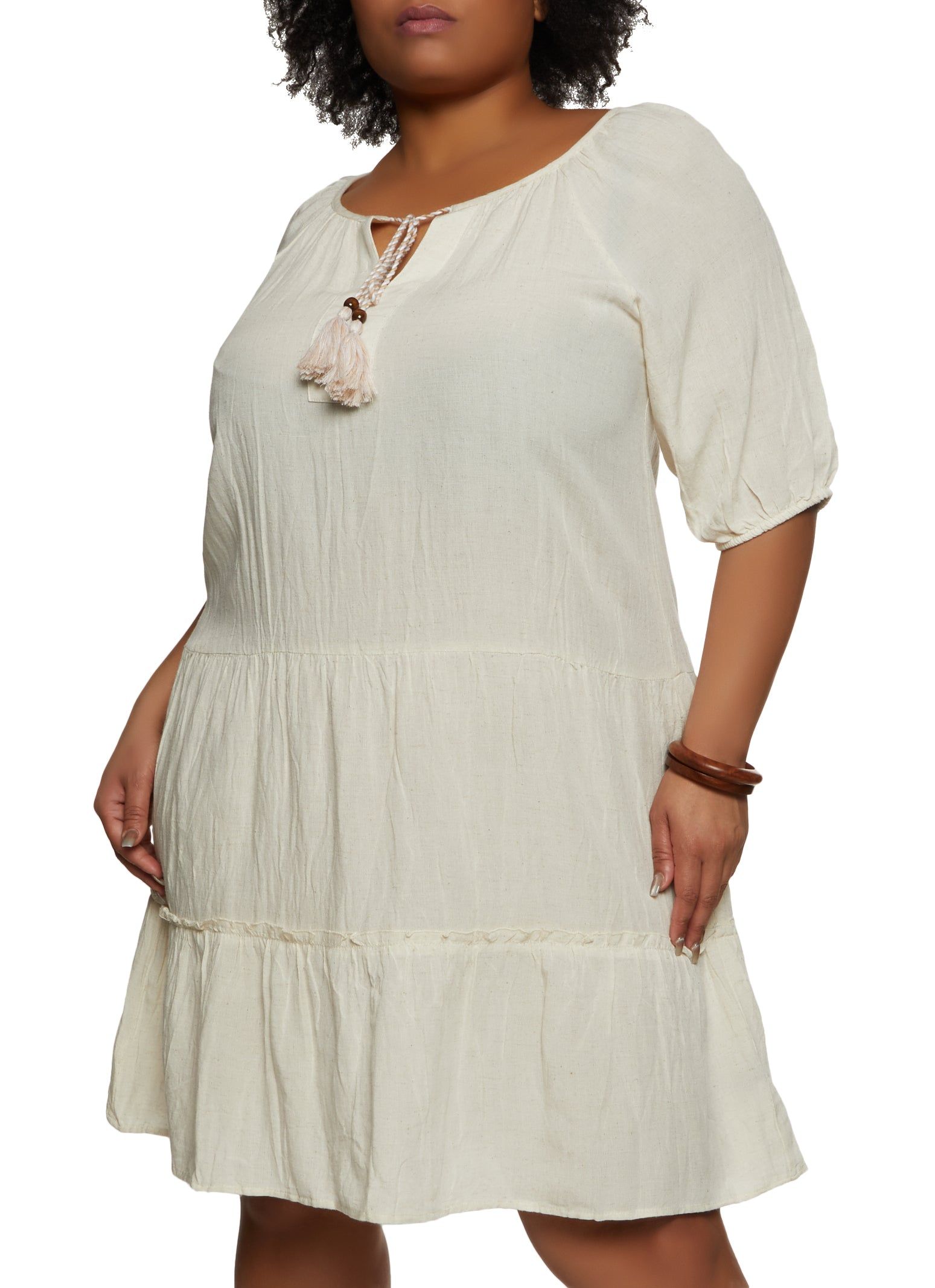Plus Size Linen Tiered Shift Dress sold by Rainbow