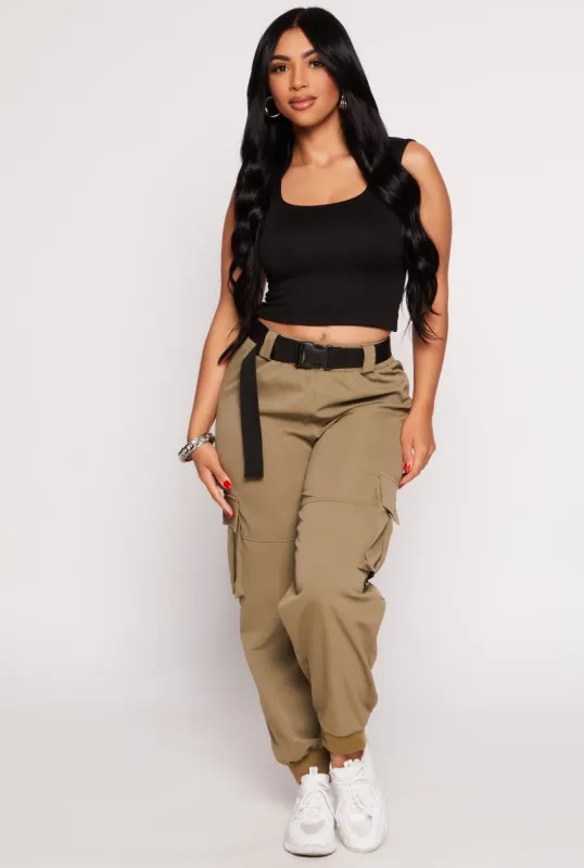 Poplin Buckle Belted Cargo Joggers sold by Rainbow