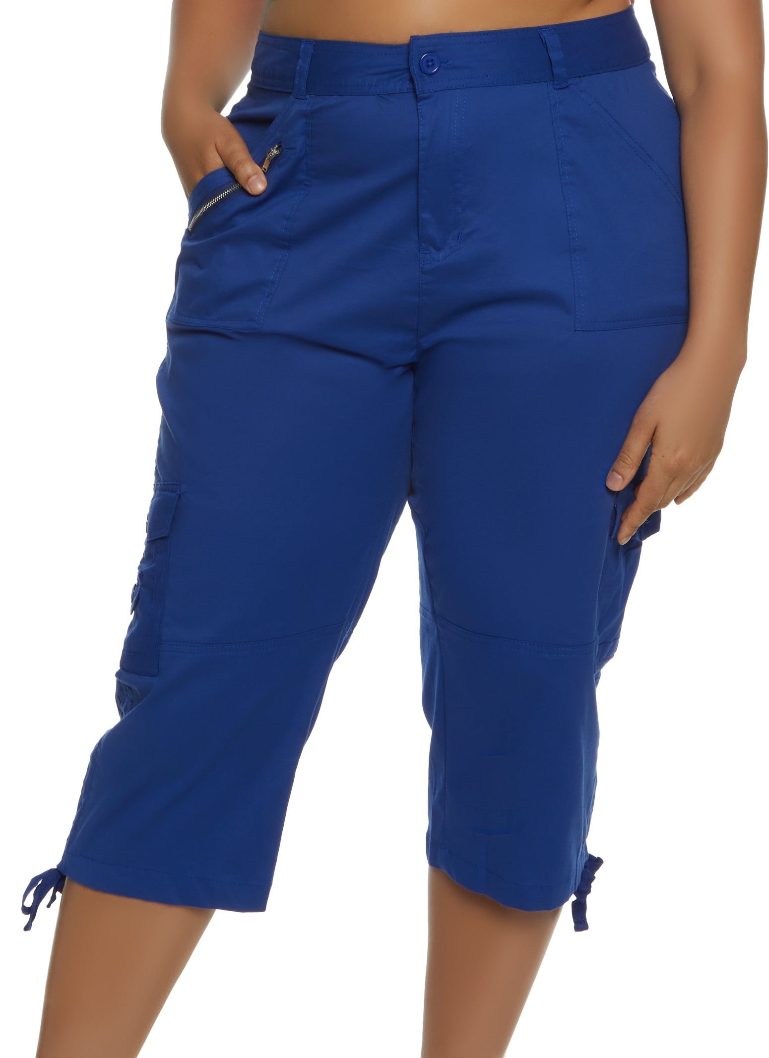Plus Size Zip Pocket Detail Tie Cuff Capri Pants sold by Rainbow