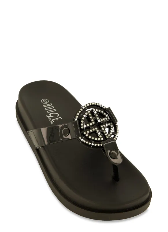 Geometric Rhinestone Pendant Platform Thong Sandals sold by Rainbow