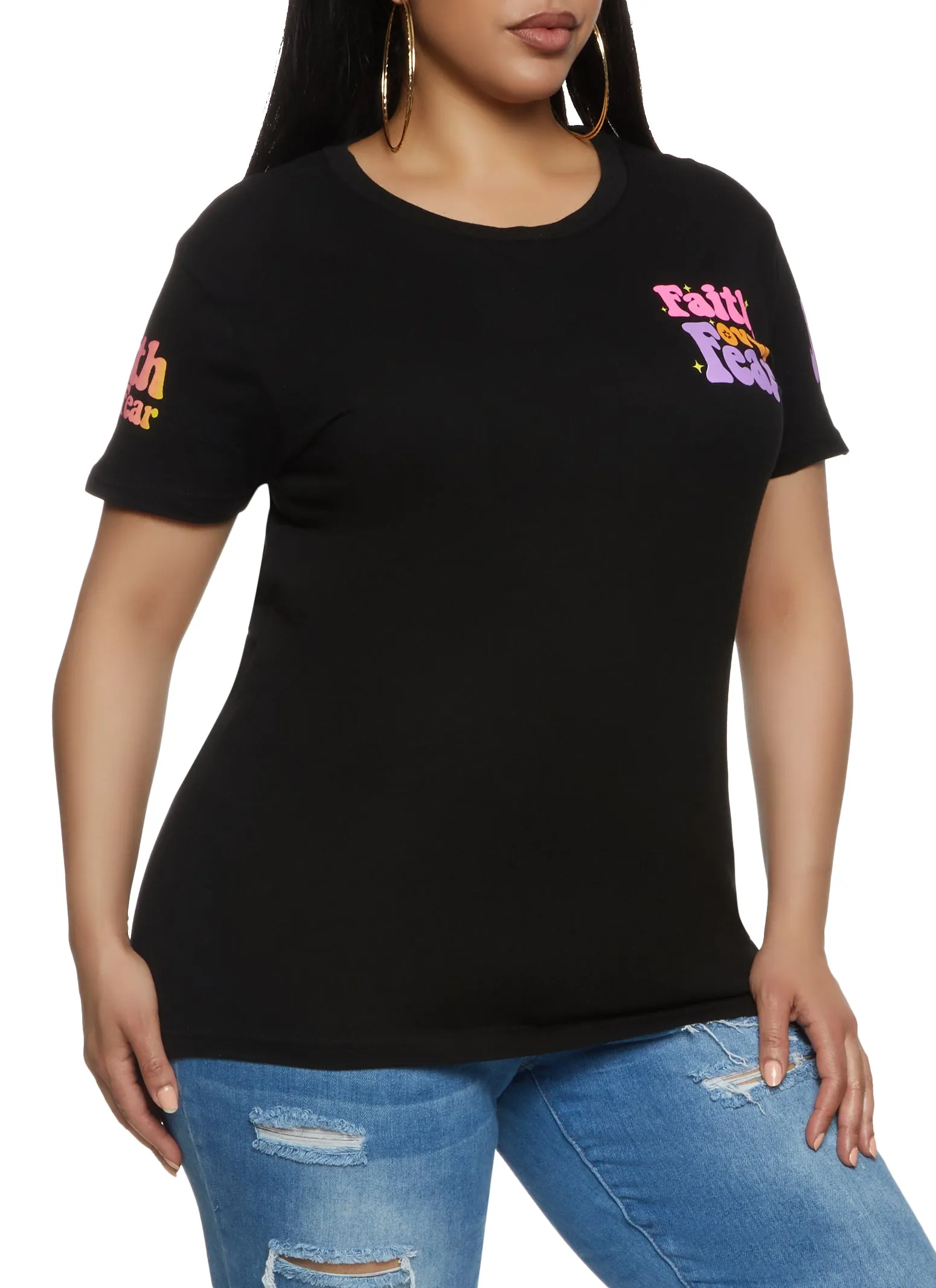 Plus Size Faith Over Fear Graphic T Shirt sold by Rainbow