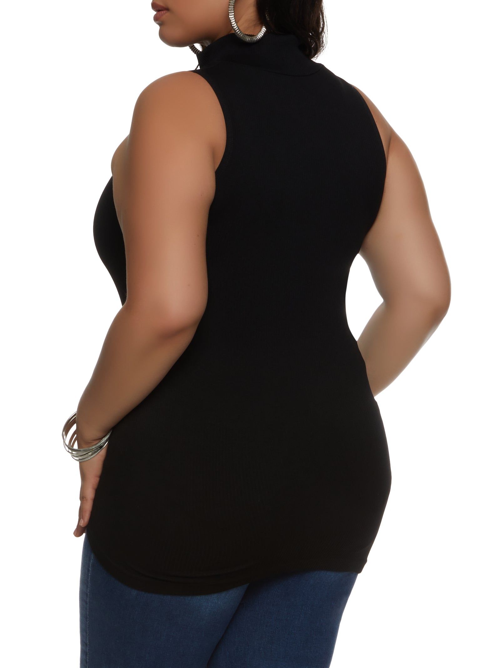 Plus Size Ribbed Sleeveless Zip Neck Top sold by Rainbow product image thumbnail 2