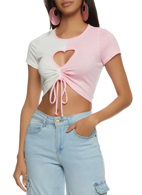 Heart Cut Out Ruched Crop Top sold by Rainbow